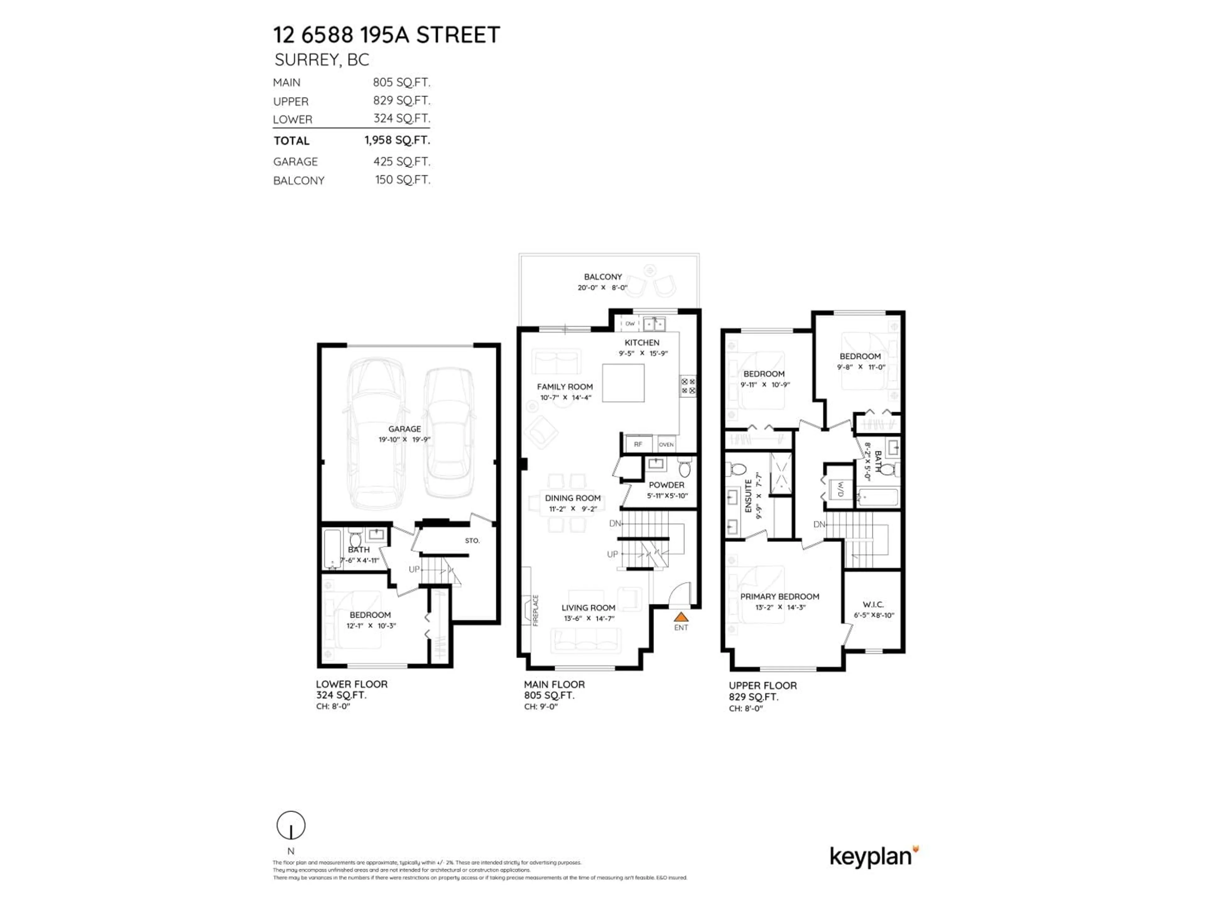 Floor plan for 12 - 6588 195A STREET, Surrey British Columbia V4N6N5