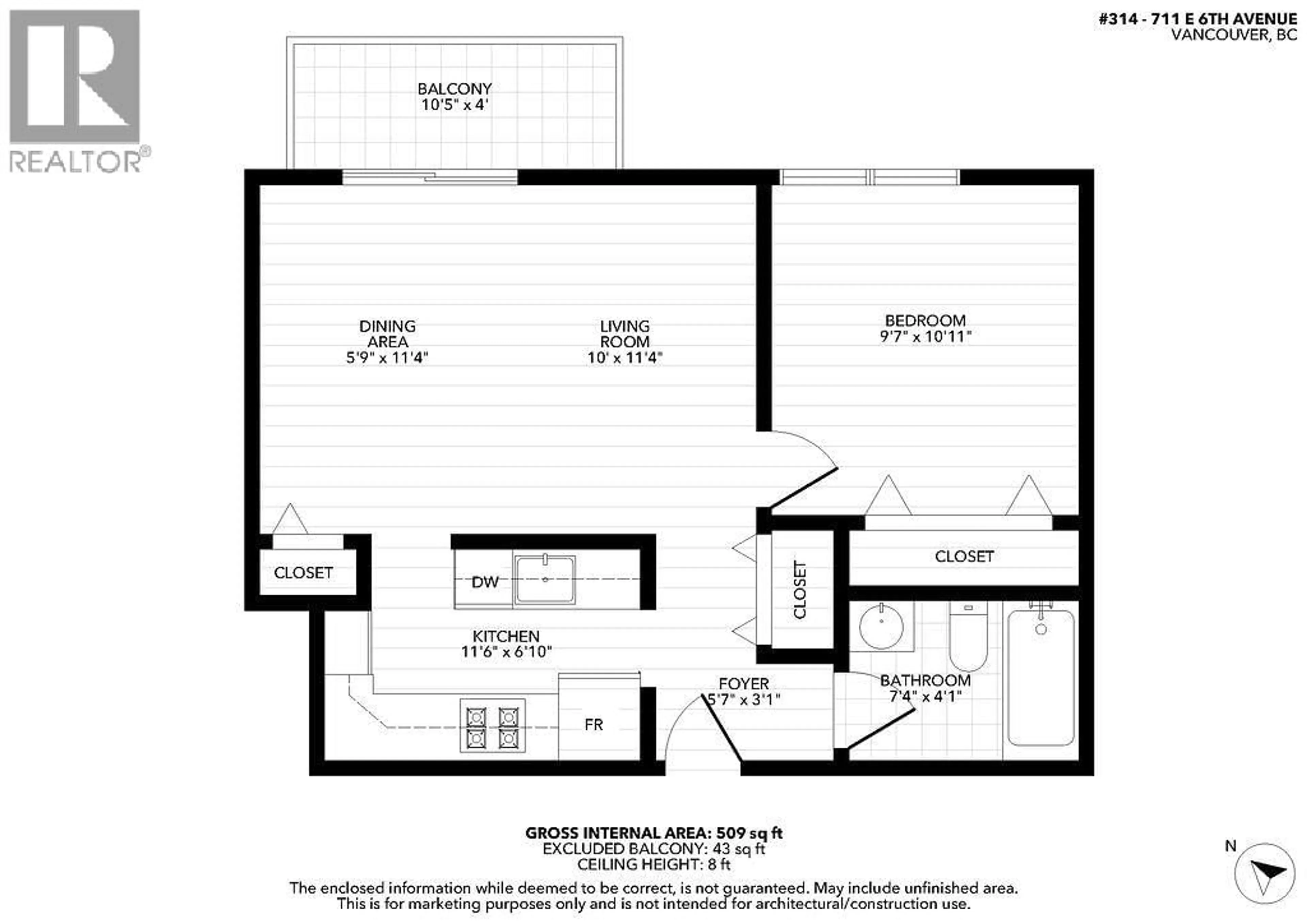 Floor plan for 314 - 711 6TH AVENUE, Vancouver British Columbia V5T1L7
