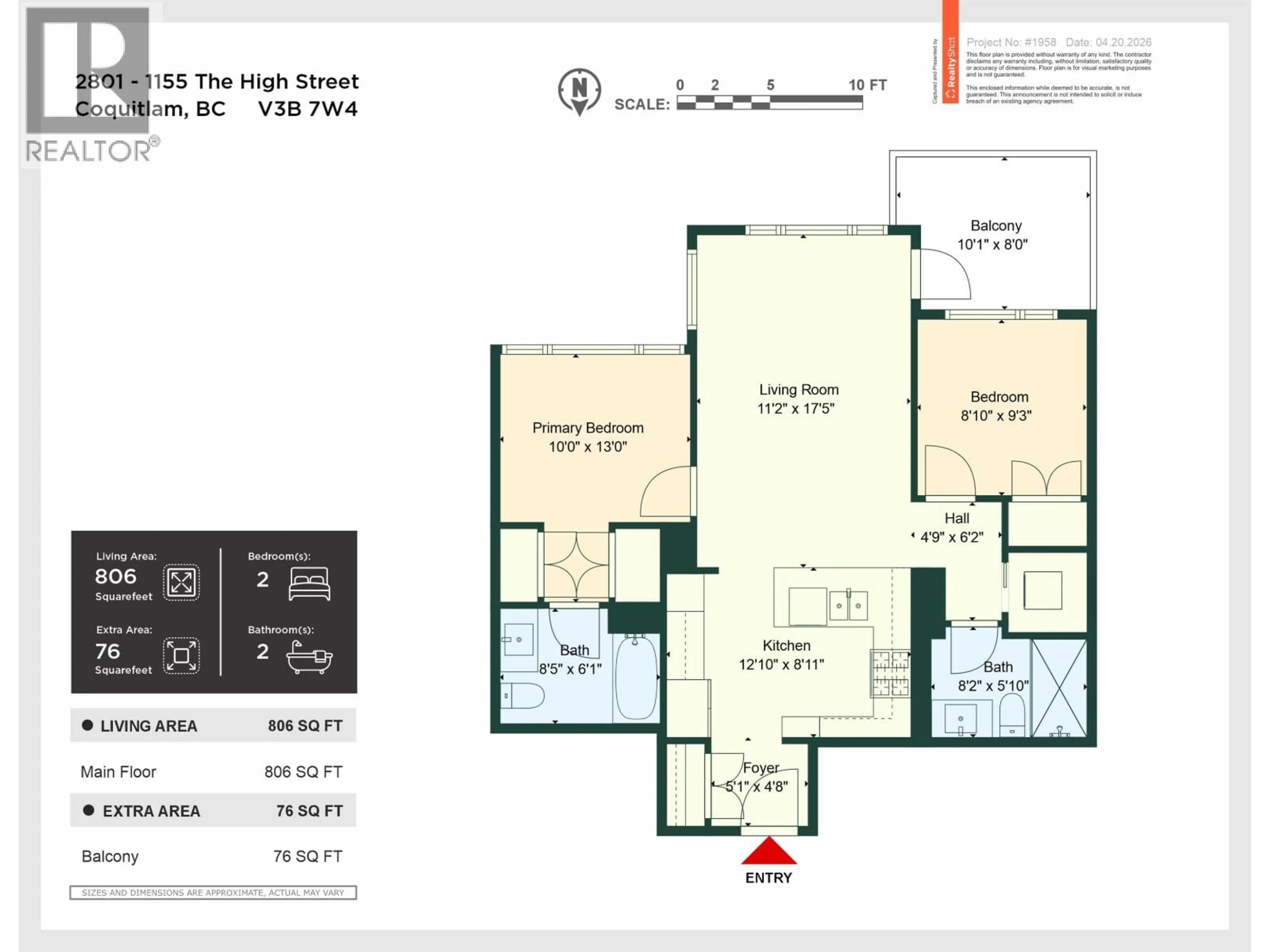 Floor plan for 2809 - 1155 THE HIGH STREET, Coquitlam British Columbia V3B7W4