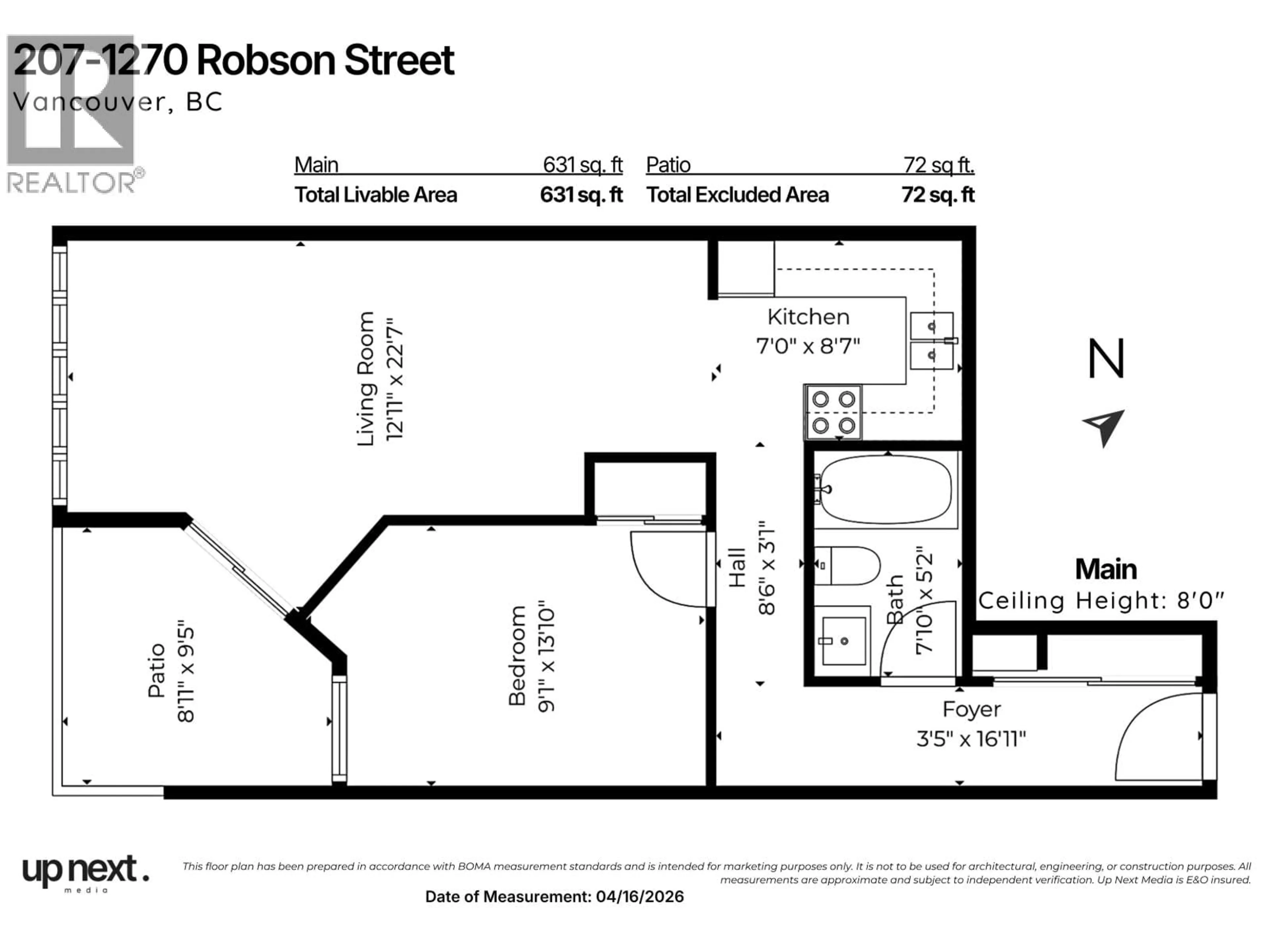 Floor plan for 207 - 1270 ROBSON STREET, Vancouver British Columbia V6E1C1