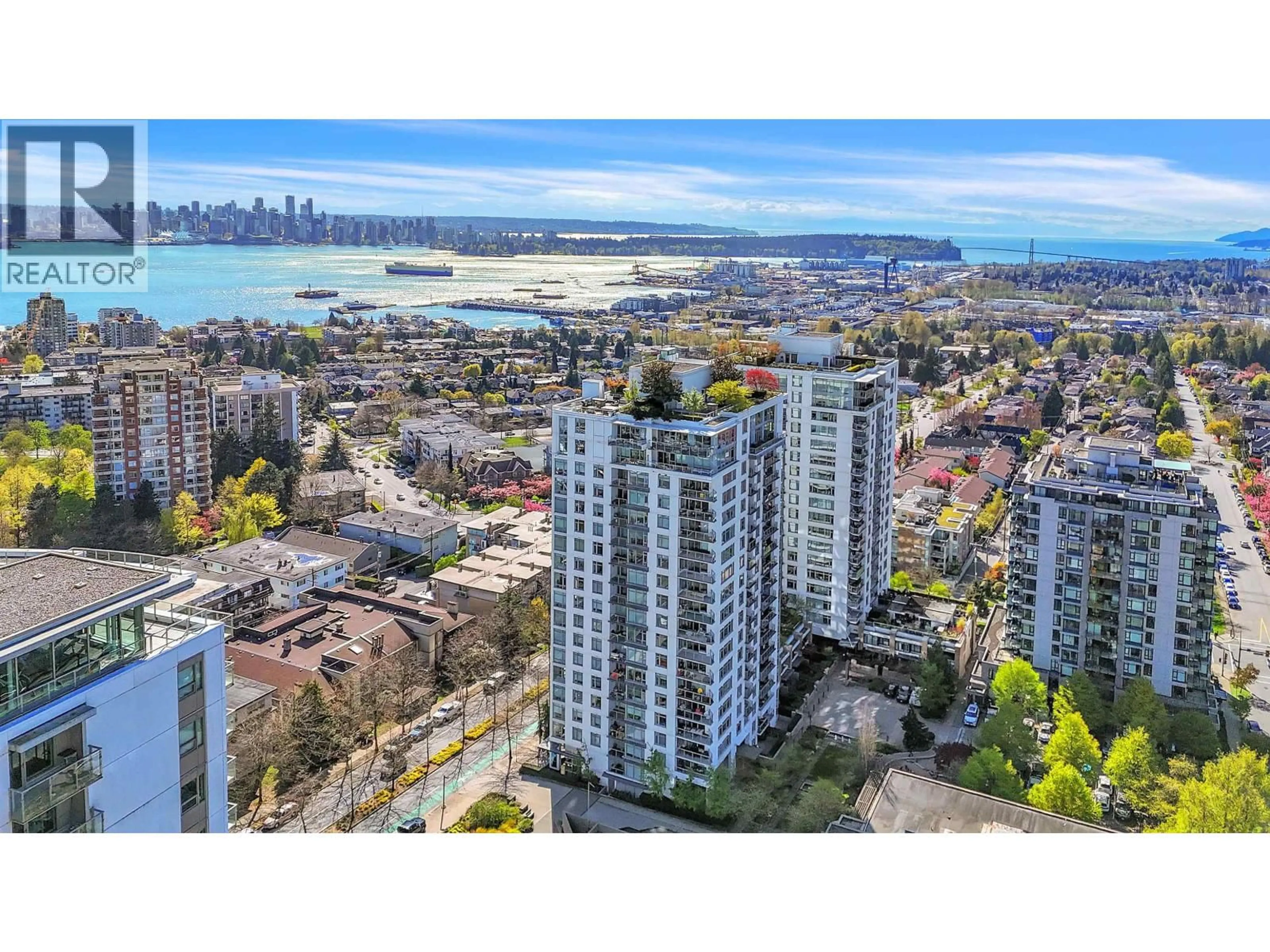 A pic from outside/outdoor area/front of a property/back of a property/a pic from drone, city buildings view from balcony for 802 - 158 13TH STREET, North Vancouver British Columbia V7M0A7