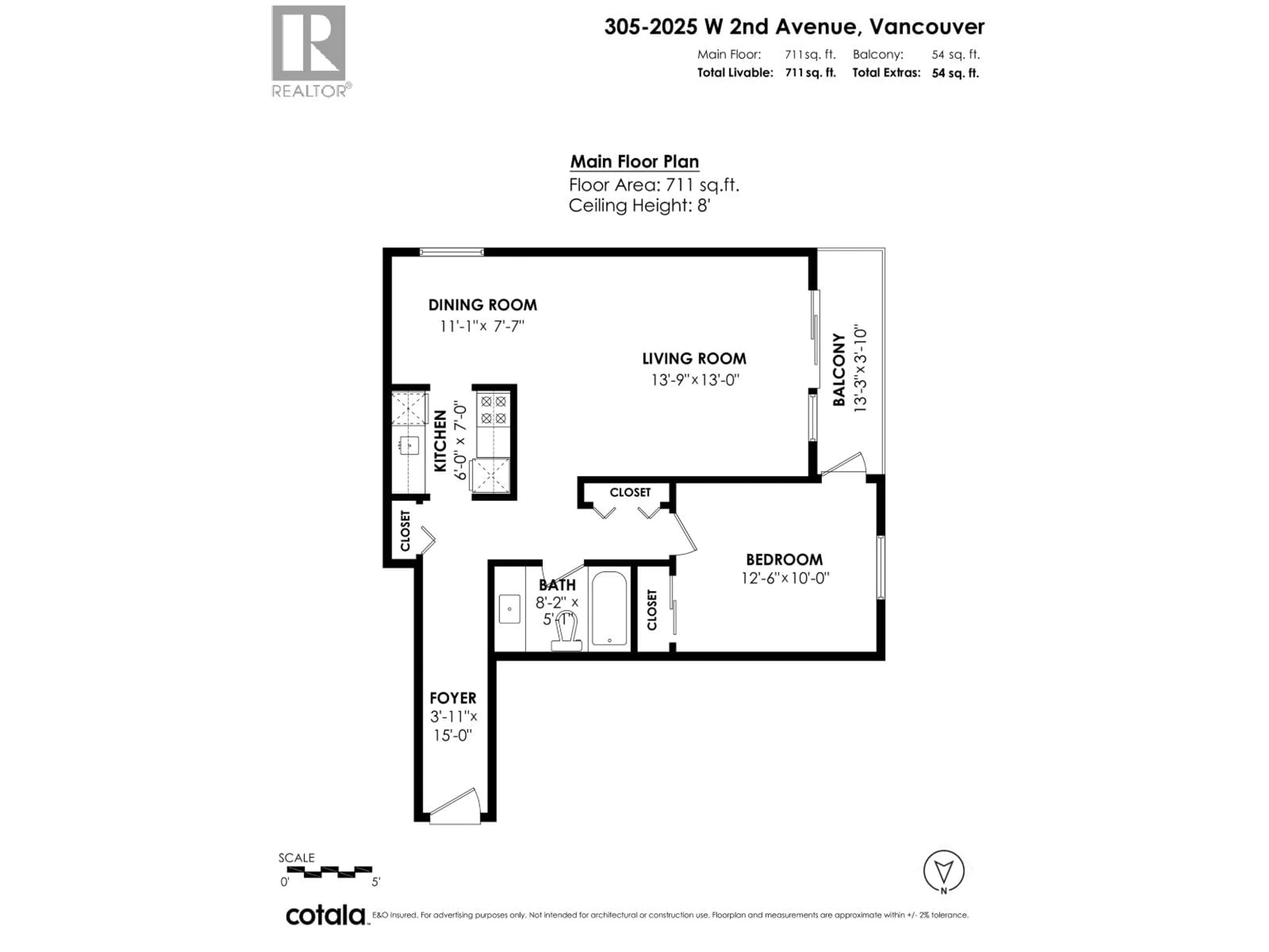 Floor plan for 305 - 2025 2ND AVENUE, Vancouver British Columbia V6J1J6