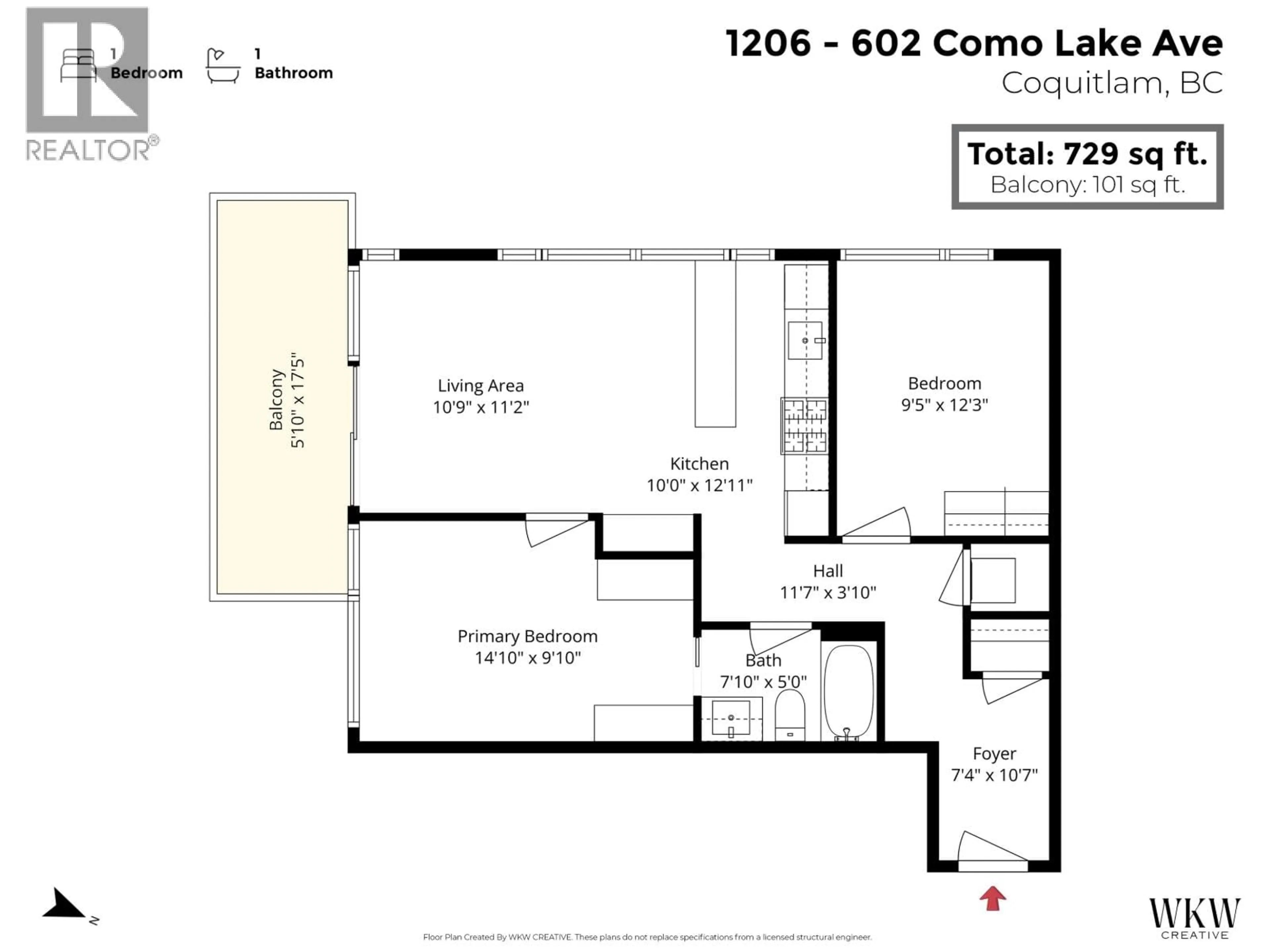 Floor plan for 1206 - 602 COMO LAKE AVENUE, Coquitlam British Columbia V3J0G2