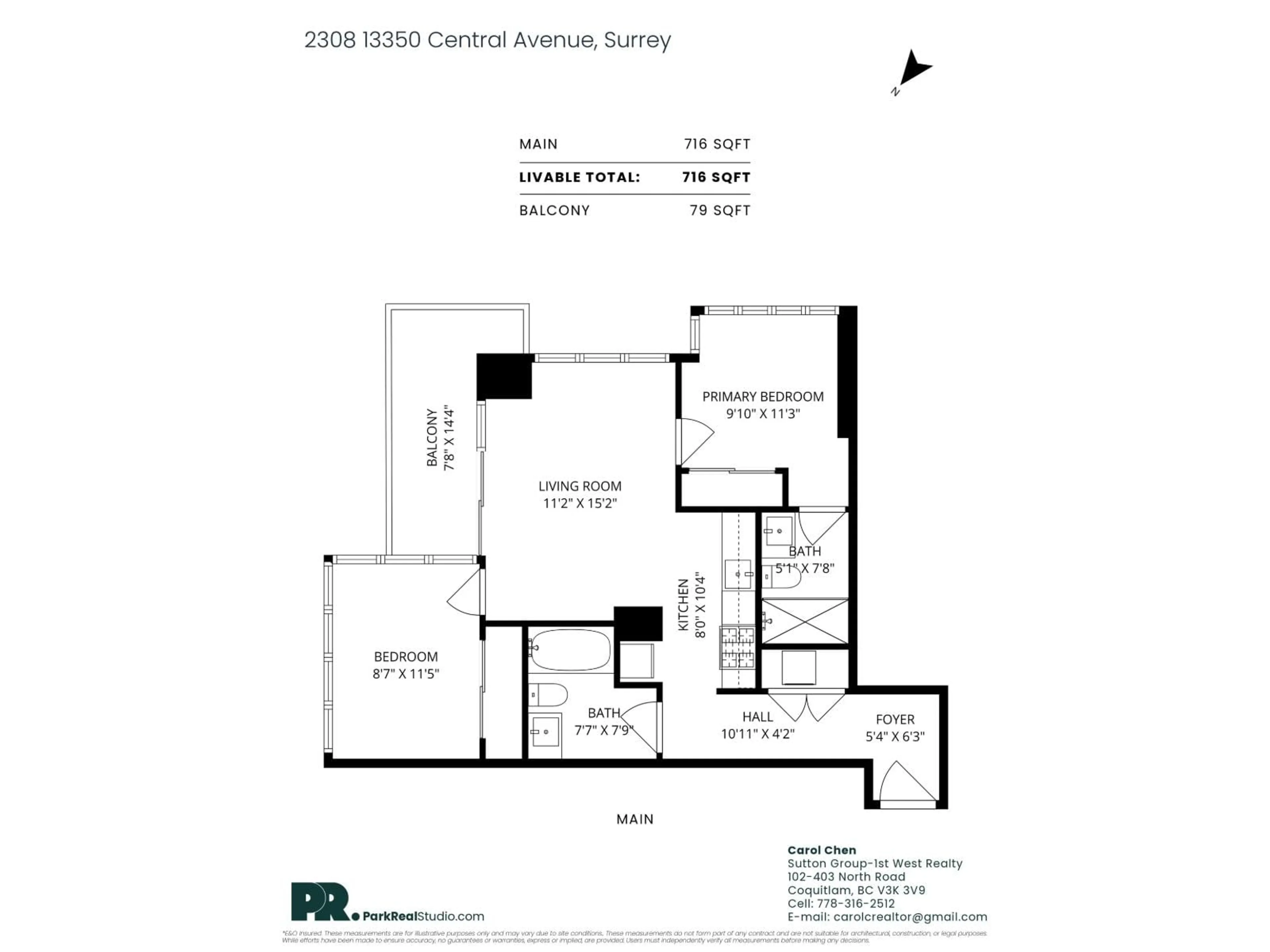 Floor plan for 2308 - 13350 CENTRAL, Surrey British Columbia V3T0S1
