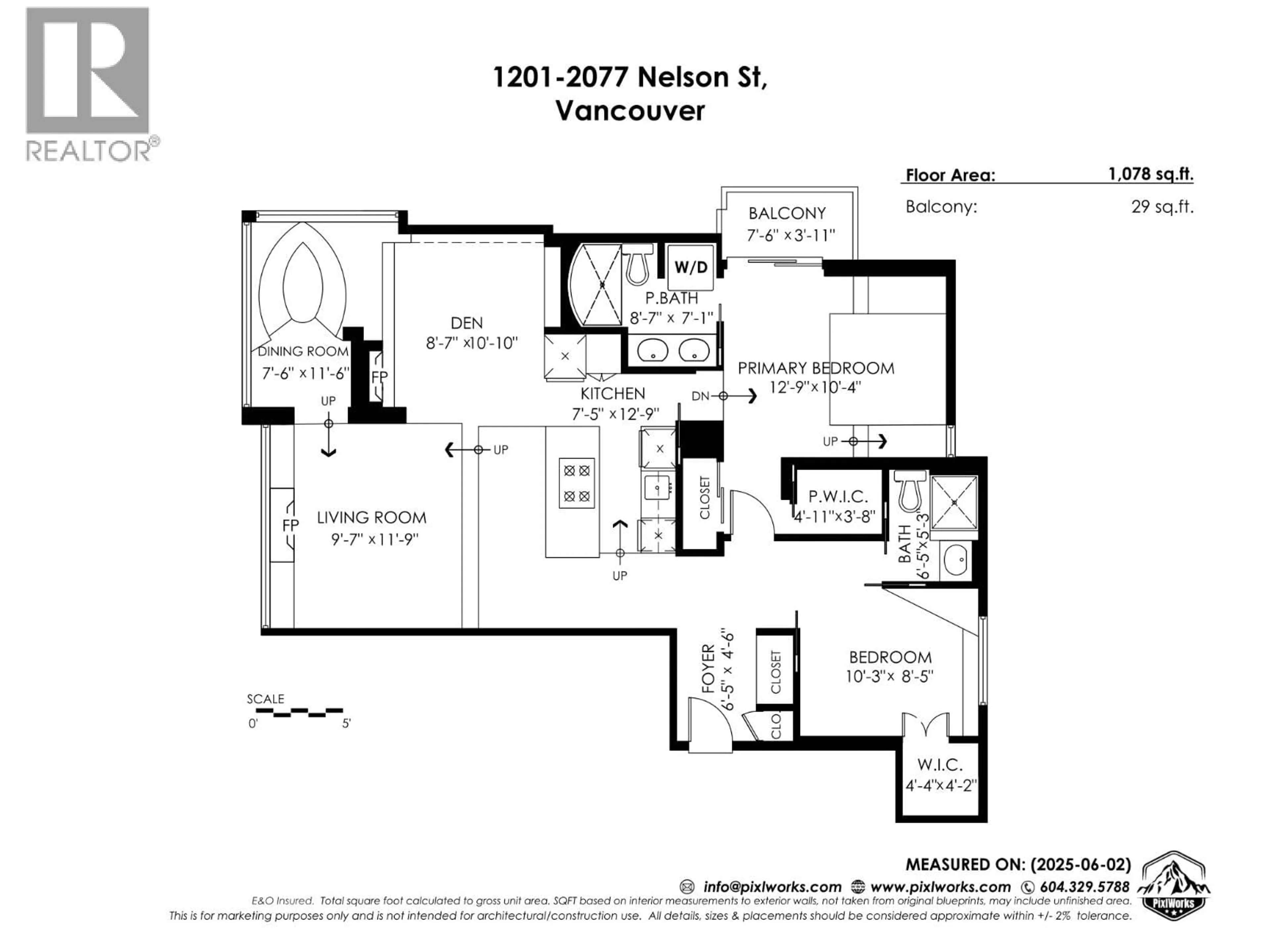 Floor plan for 1201 - 2077 NELSON STREET, Vancouver British Columbia V6G2Y2