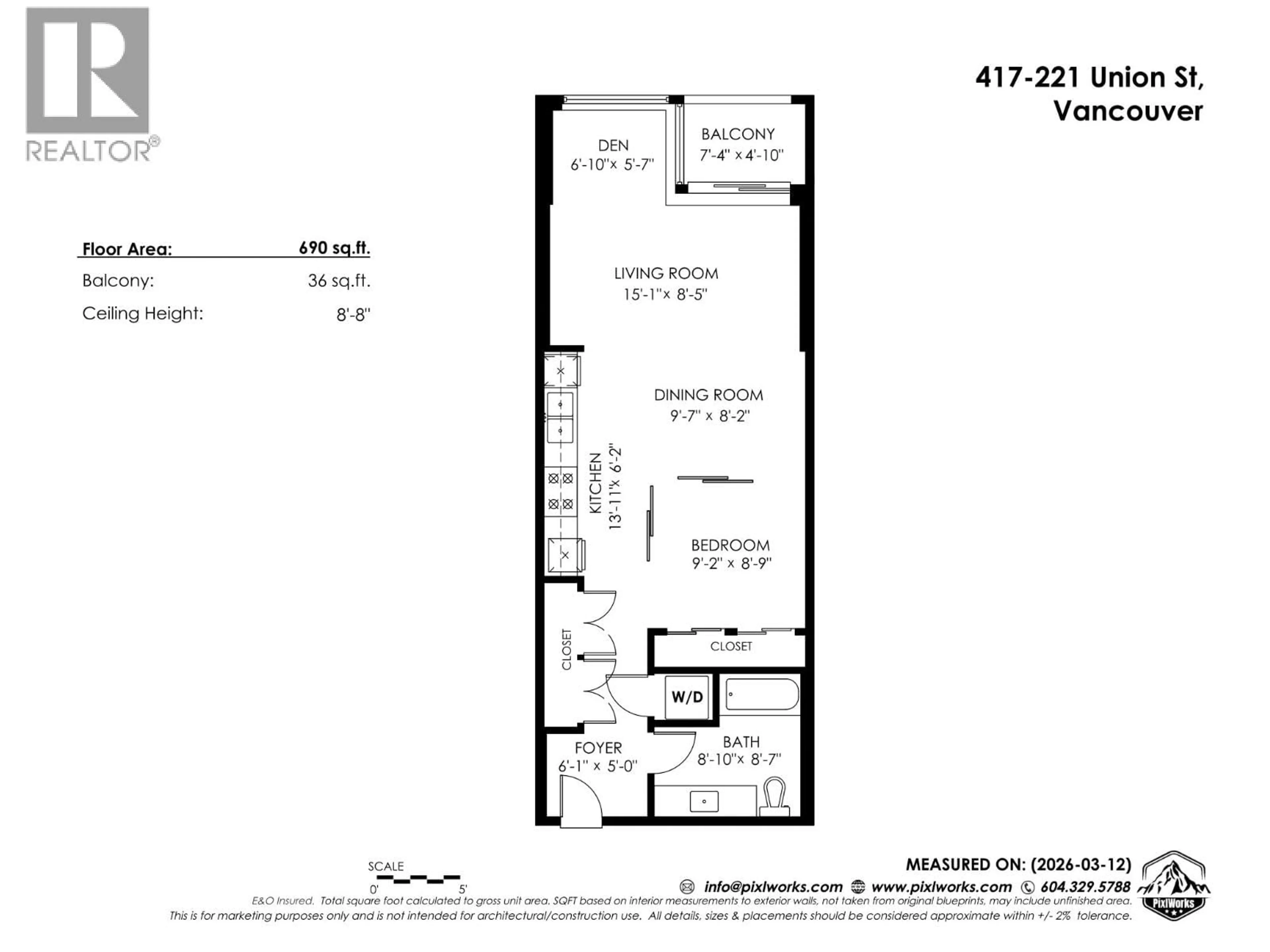 Floor plan for 417 - 221 UNION STREET, Vancouver British Columbia V6A0B4