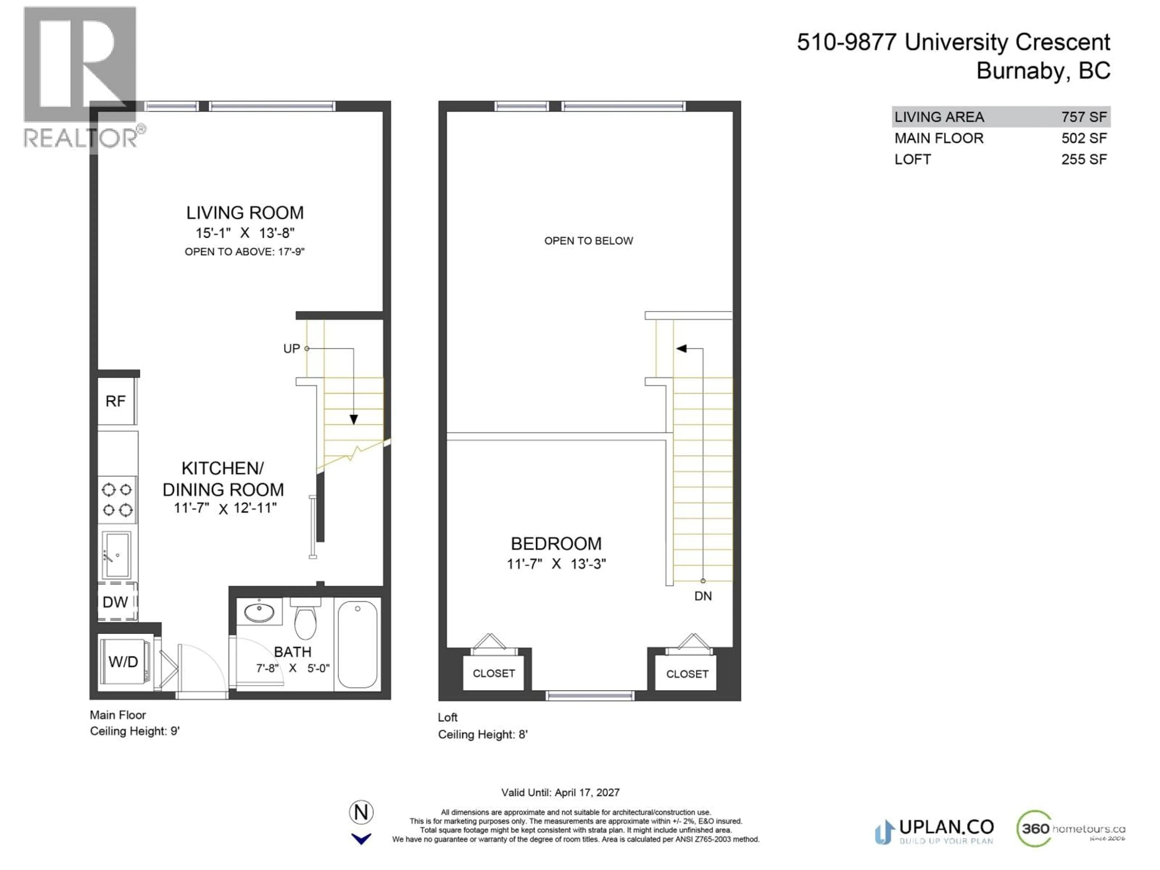Floor plan for 510 - 9877 UNIVERSITY CRESCENT, Burnaby British Columbia V5A0E5