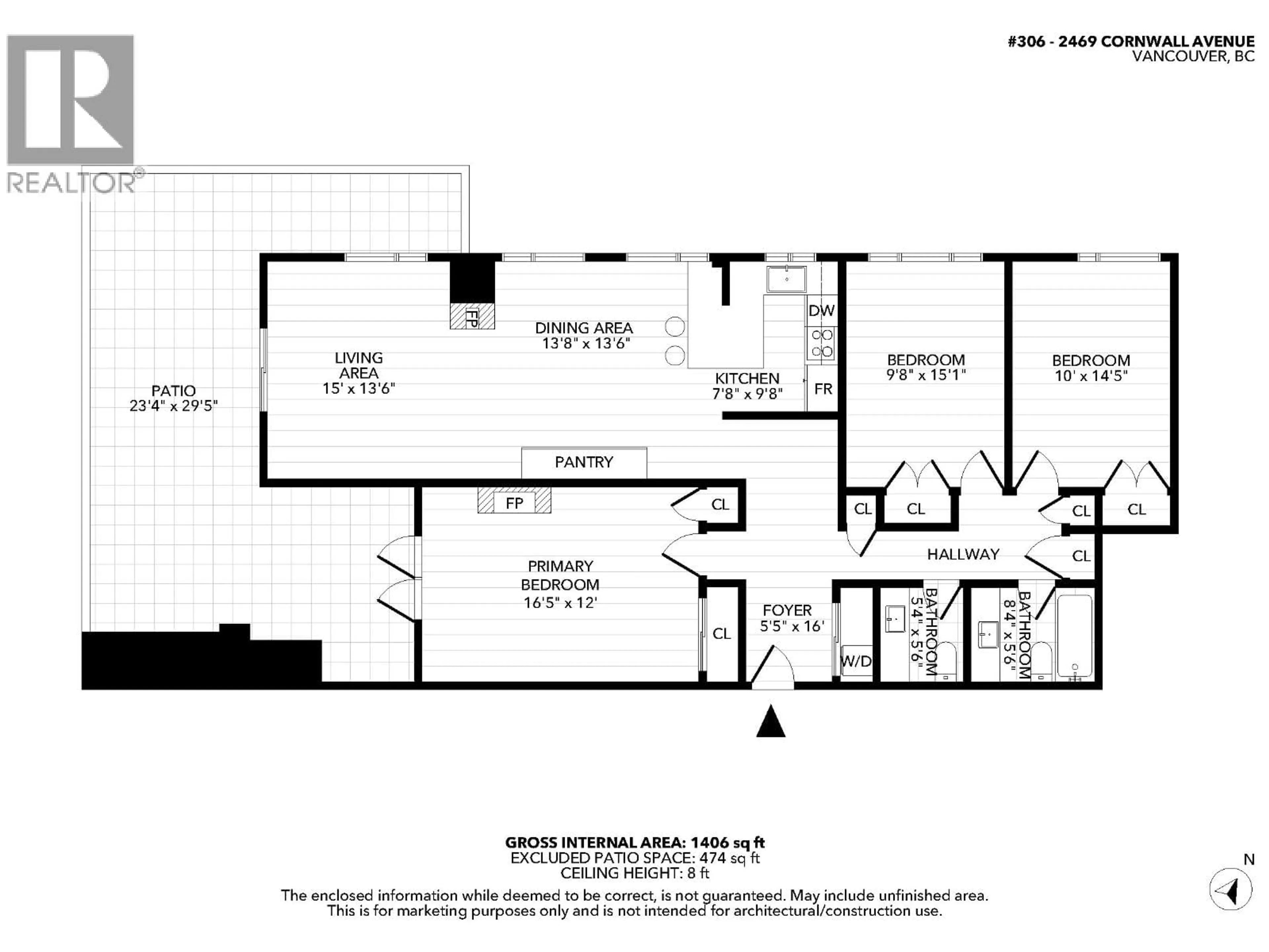 Floor plan for 306 - 2469 CORNWALL AVENUE, Vancouver British Columbia V6K1B9