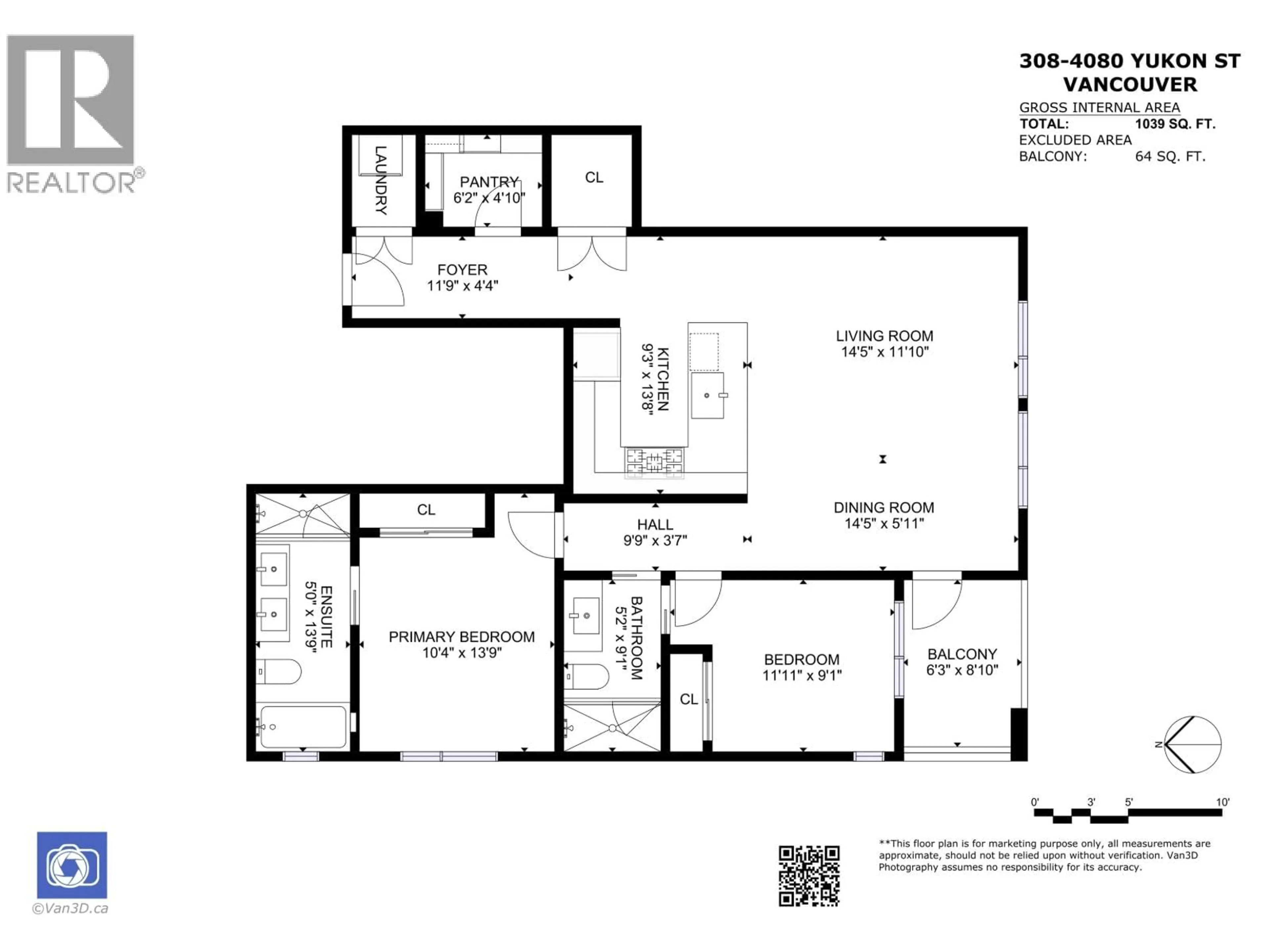 Floor plan for 308 - 4080 YUKON STREET, Vancouver British Columbia V5Y0L4