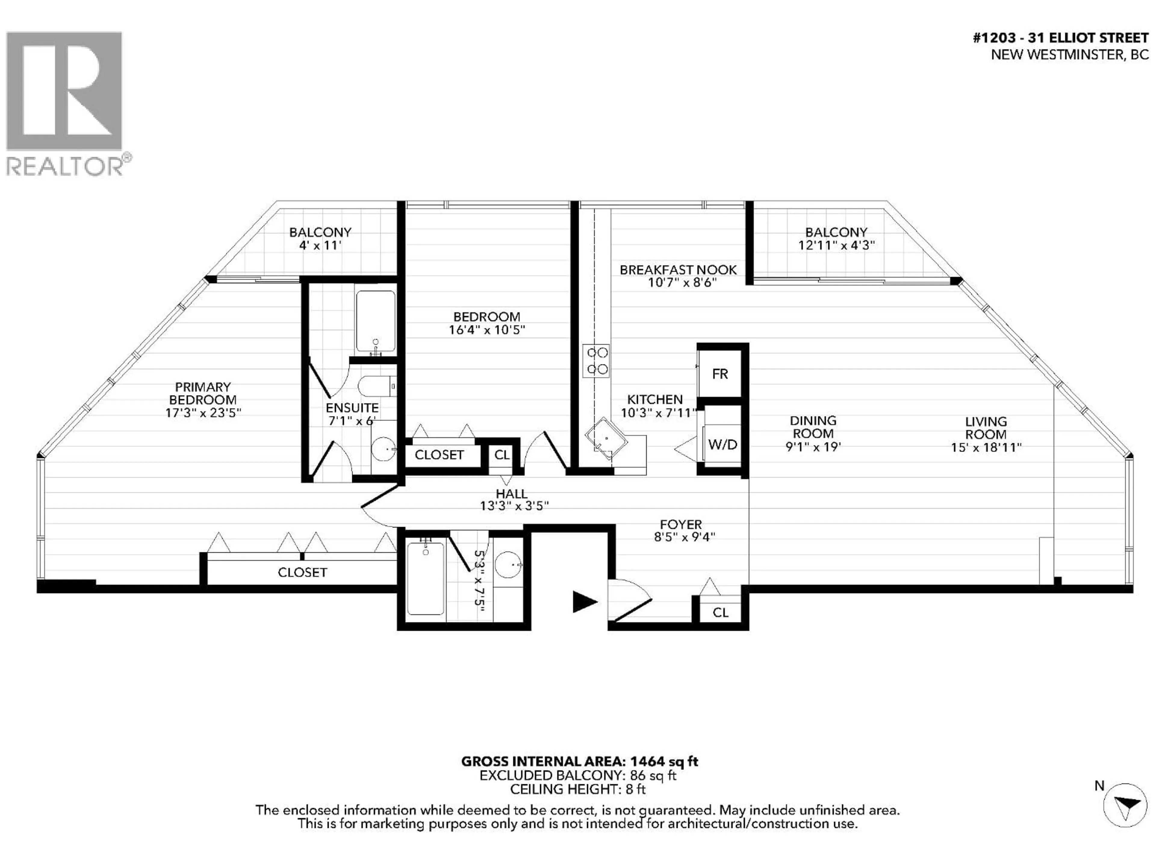 Floor plan for 1203 - 31 ELLIOT STREET, New Westminster British Columbia V3L5C9