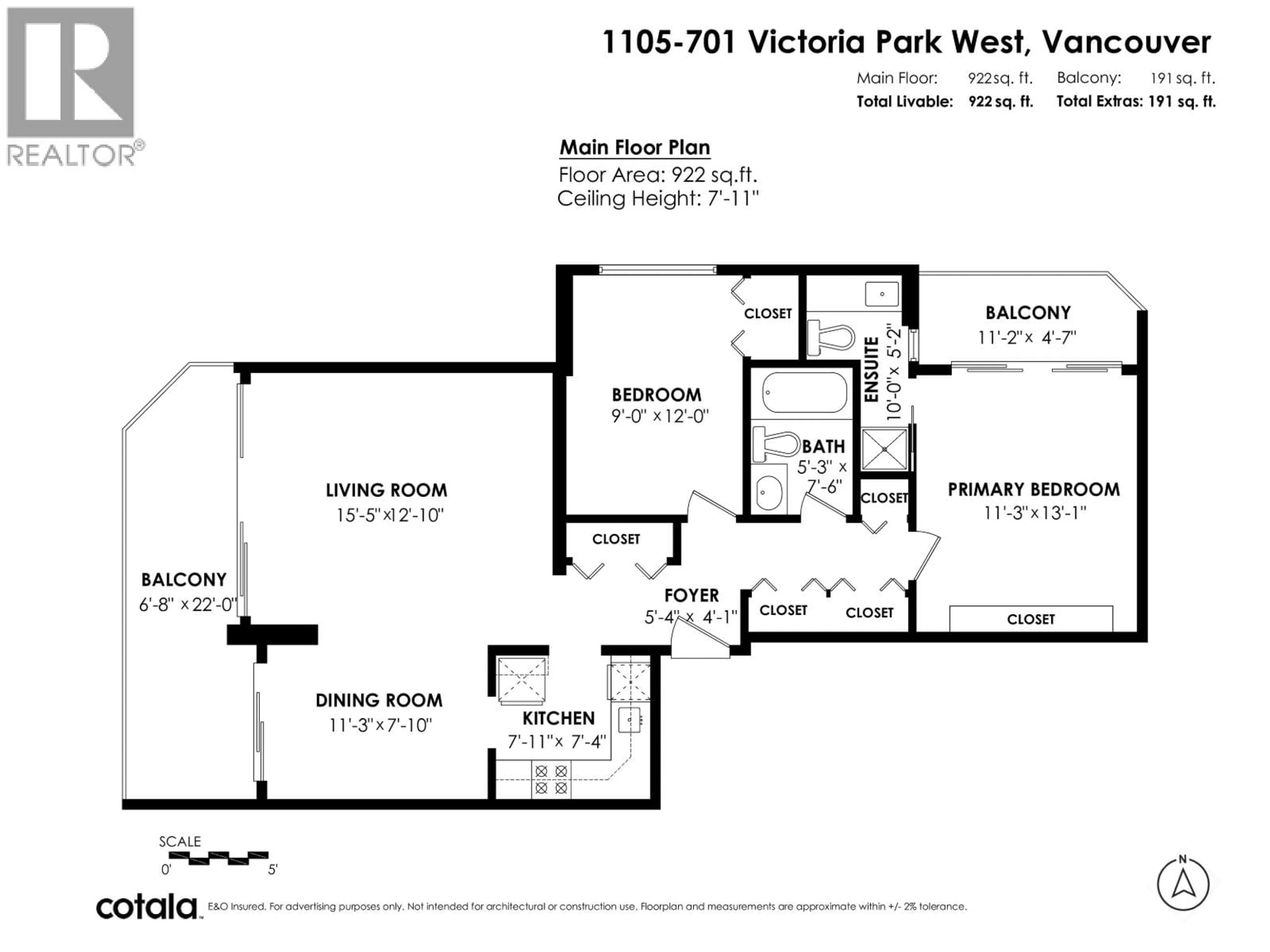 Floor plan for 1105 - 701 VICTORIA PARK, North Vancouver British Columbia V7M2L2