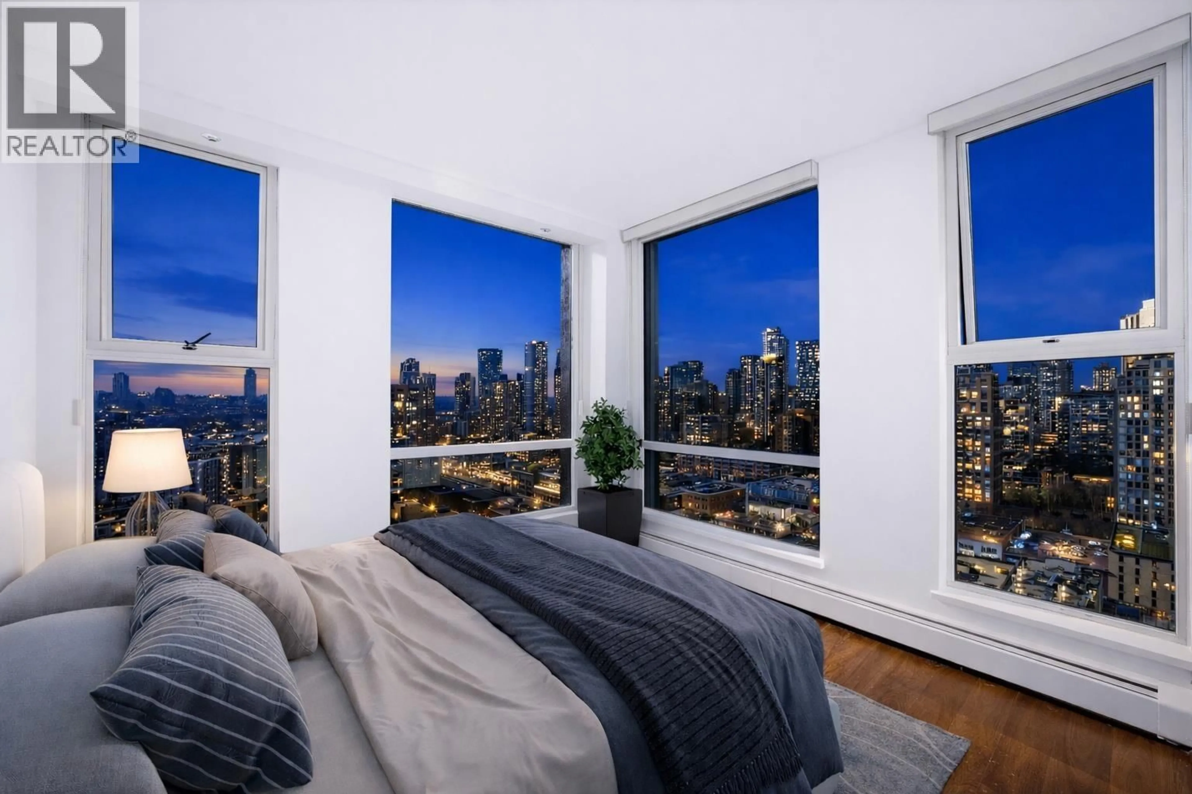 Bedroom with bed, wood/laminate floor for 2809 - 1008 CAMBIE STREET, Vancouver British Columbia V6B6J7