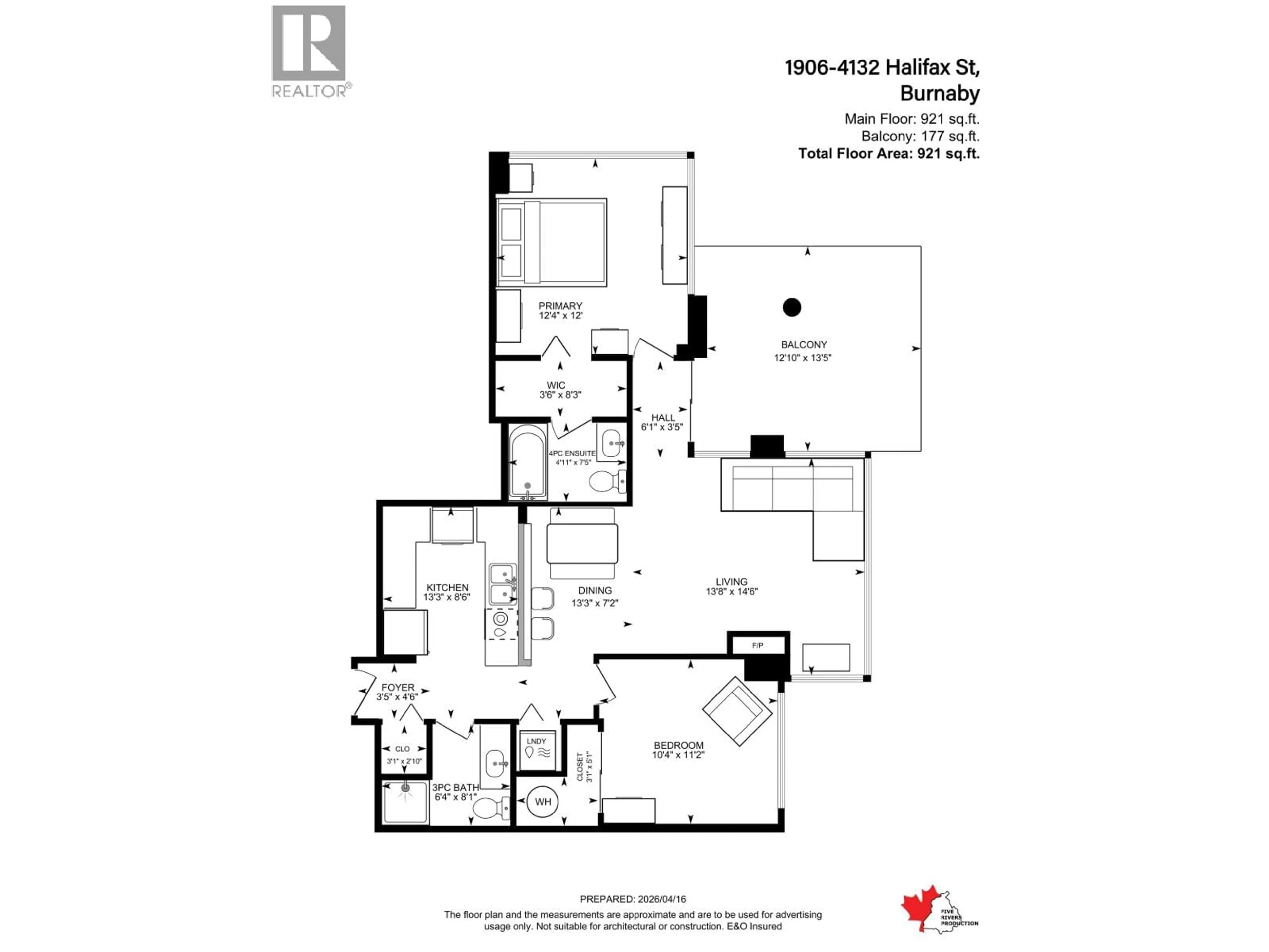 Floor plan for 1906 - 4132 HALIFAX STREET, Burnaby British Columbia V5C6V1