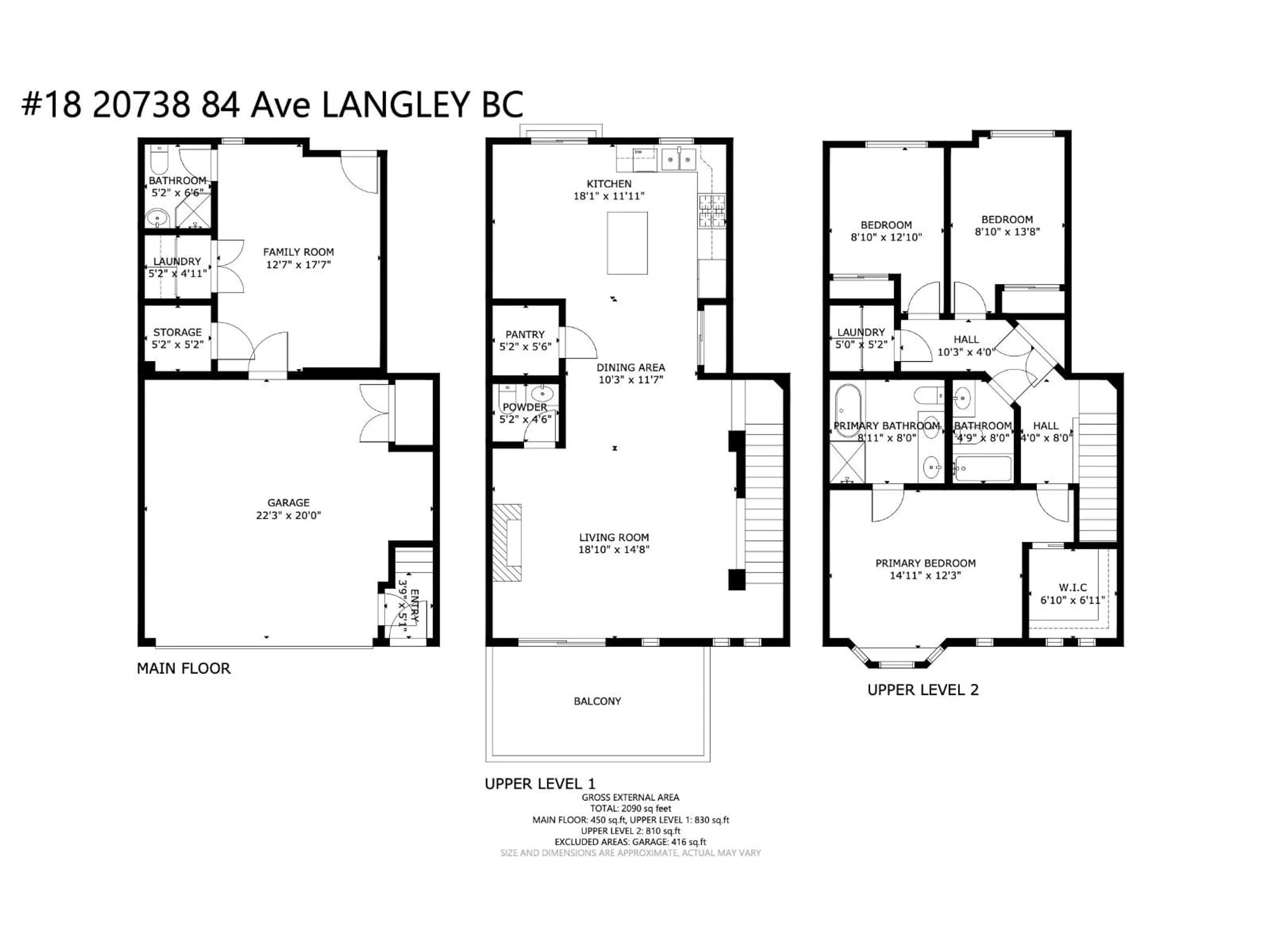 Floor plan for 18 - 20738 84 AVENUE, Langley British Columbia V2Y0J6