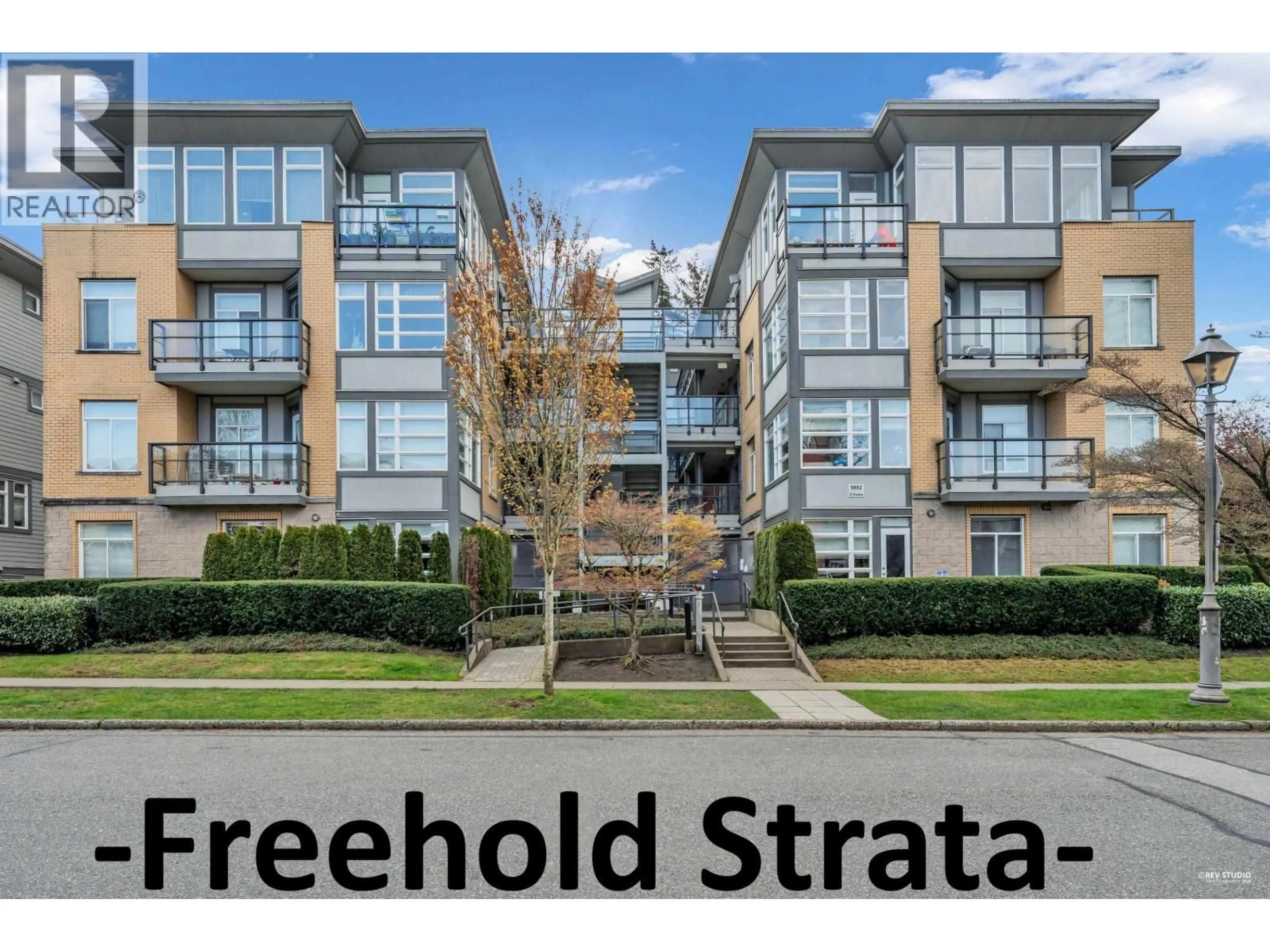 A pic from outside/outdoor area/front of a property/back of a property/a pic from drone, street for 103 - 5692 KINGS ROAD, Vancouver British Columbia V6T1K8