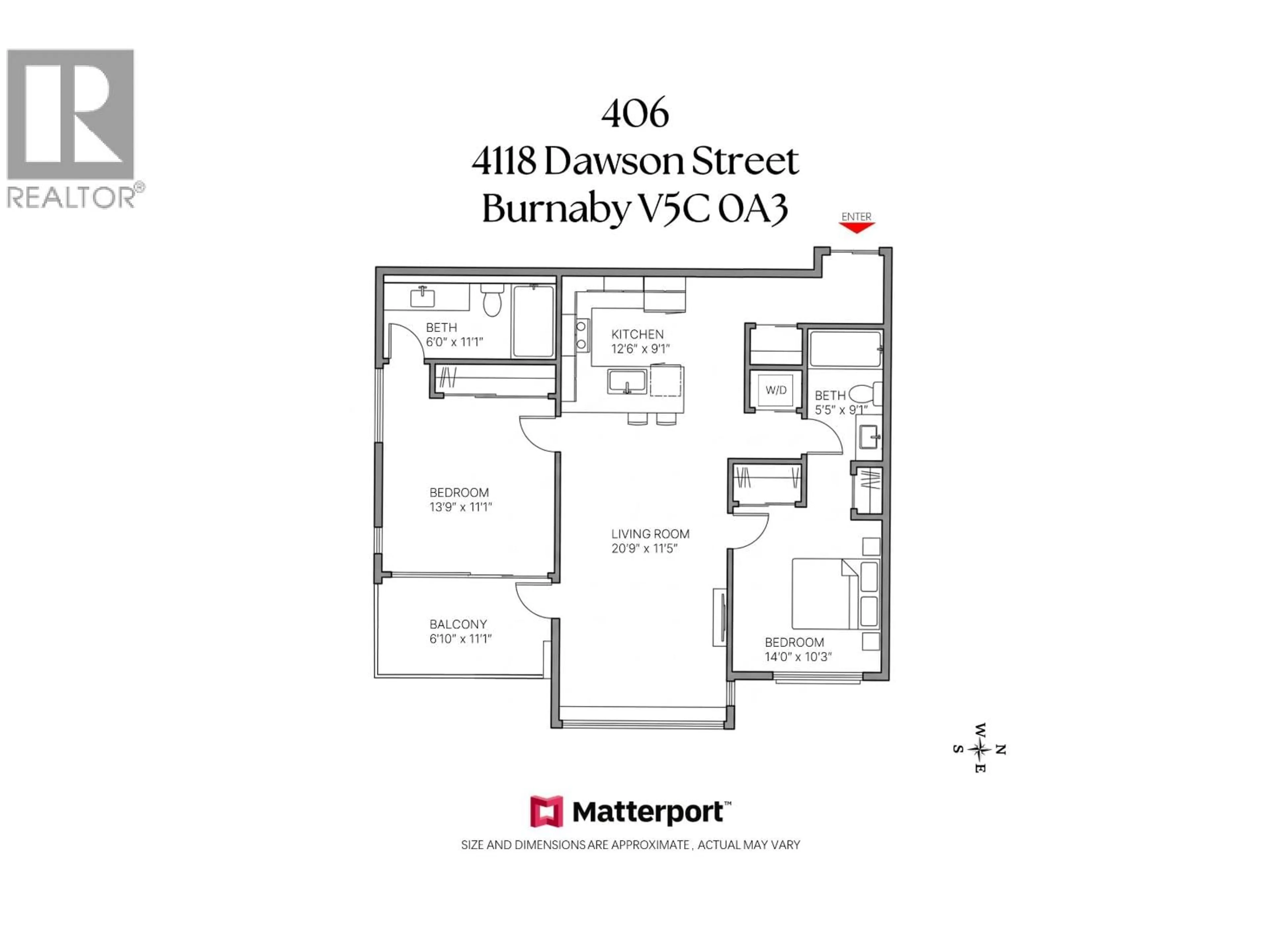 Floor plan for 406 - 4118 DAWSON STREET, Burnaby British Columbia V5C0A3