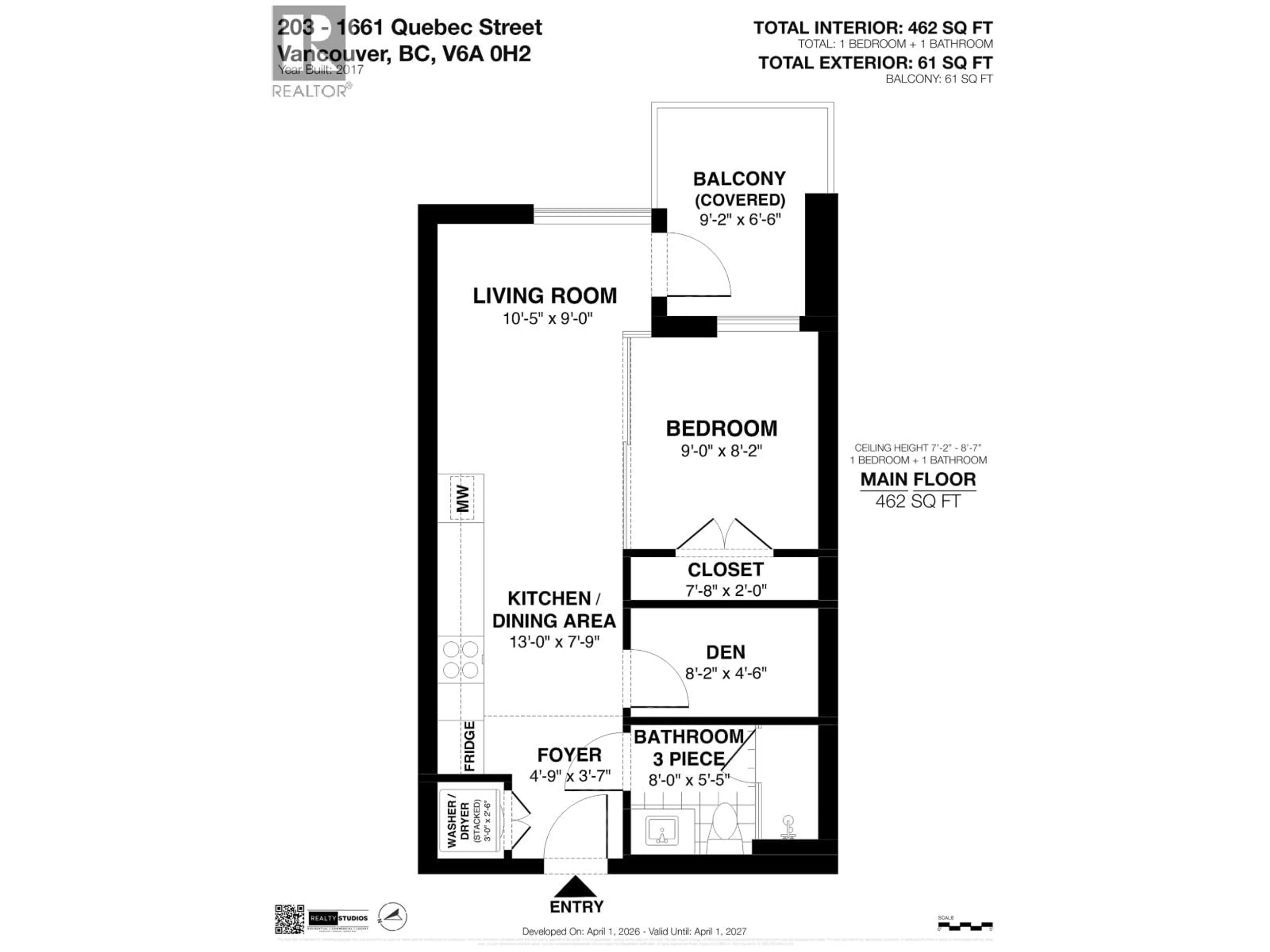 Floor plan for 203 - 1661 QUEBEC STREET, Vancouver British Columbia V6A0H2