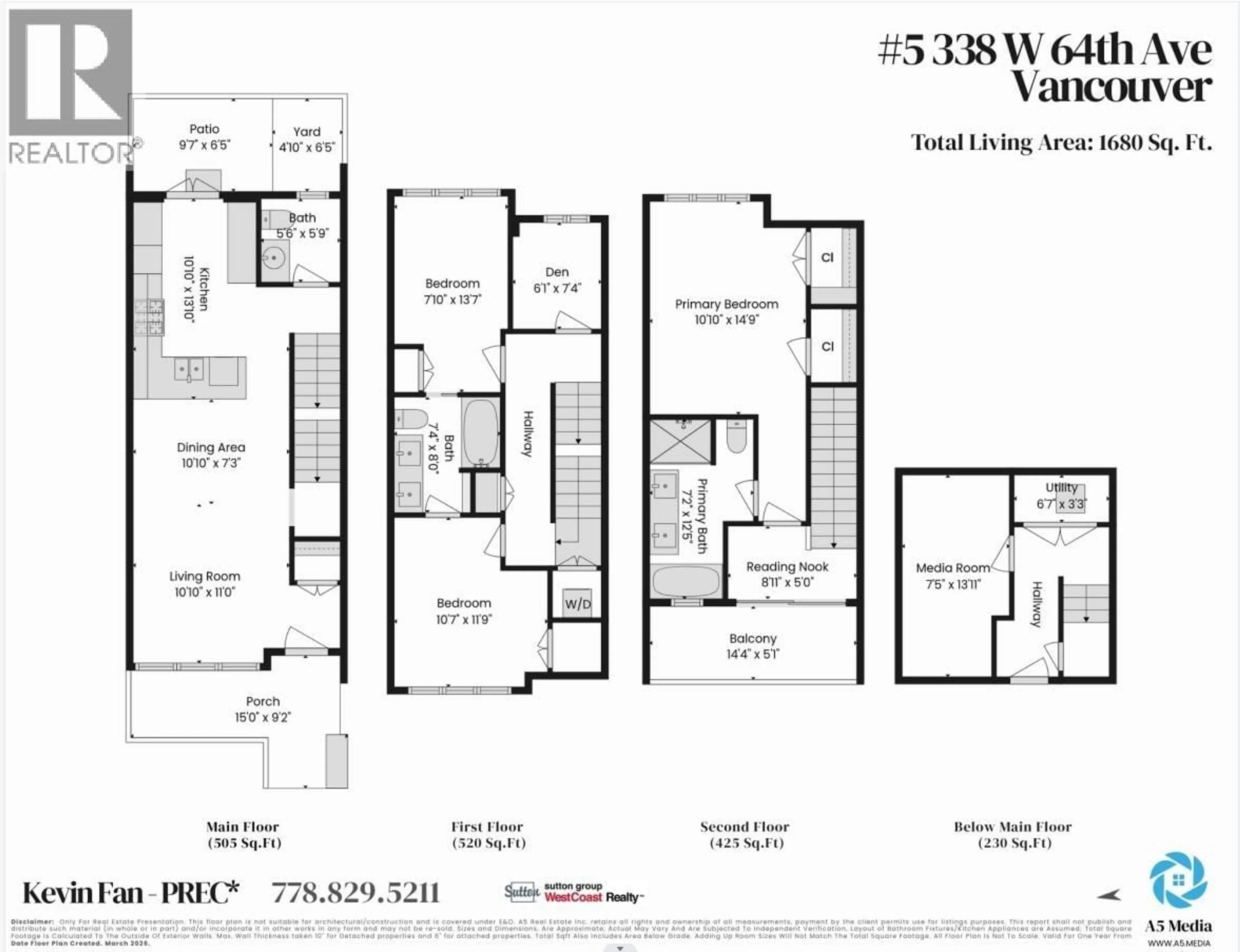 Floor plan for 5 - 338 64 AVENUE, Vancouver British Columbia V5X2L9