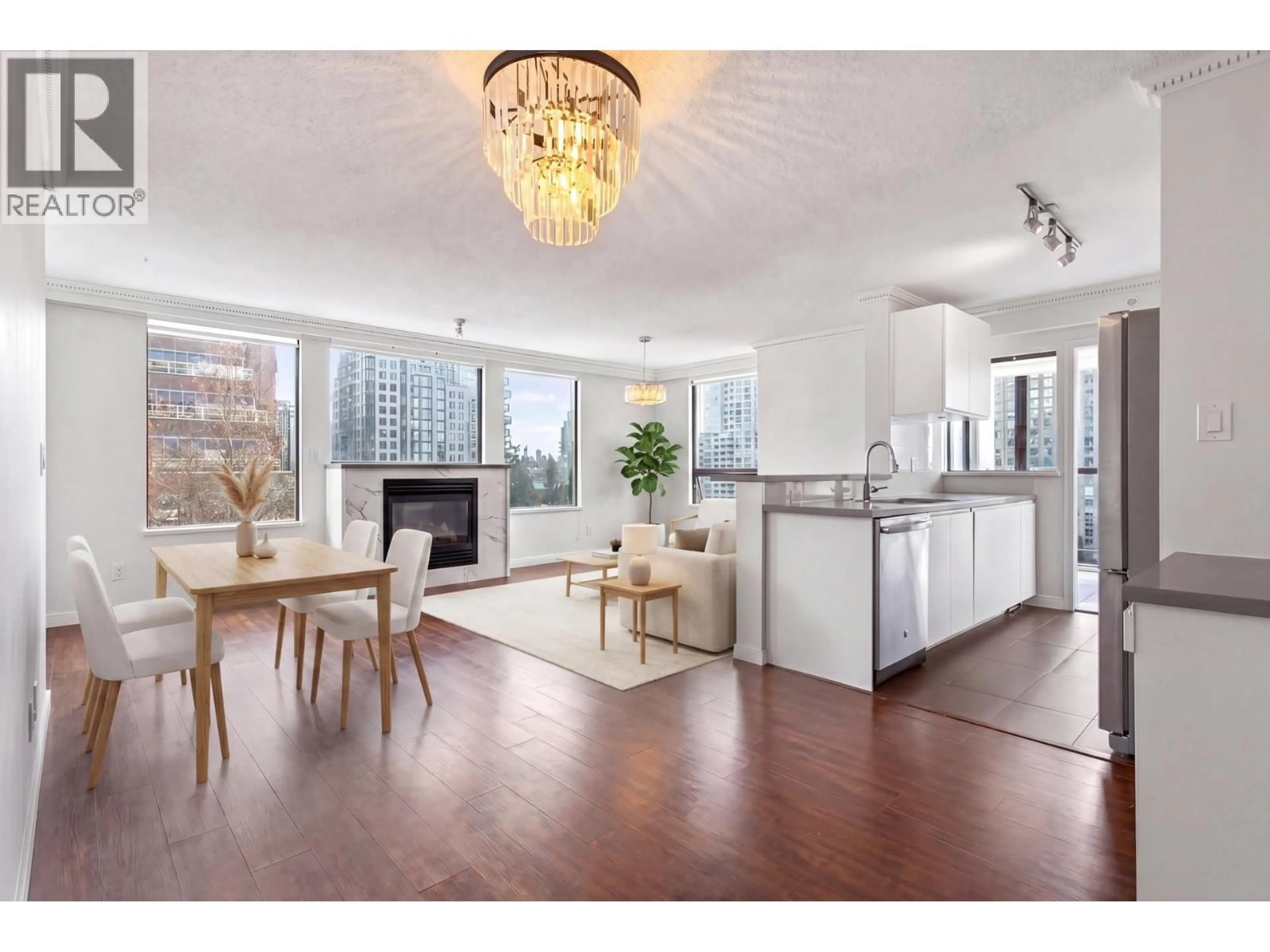 Open concept kitchen, wood/laminate floor for 601 - 1003 PACIFIC STREET, Vancouver British Columbia V6E4P2