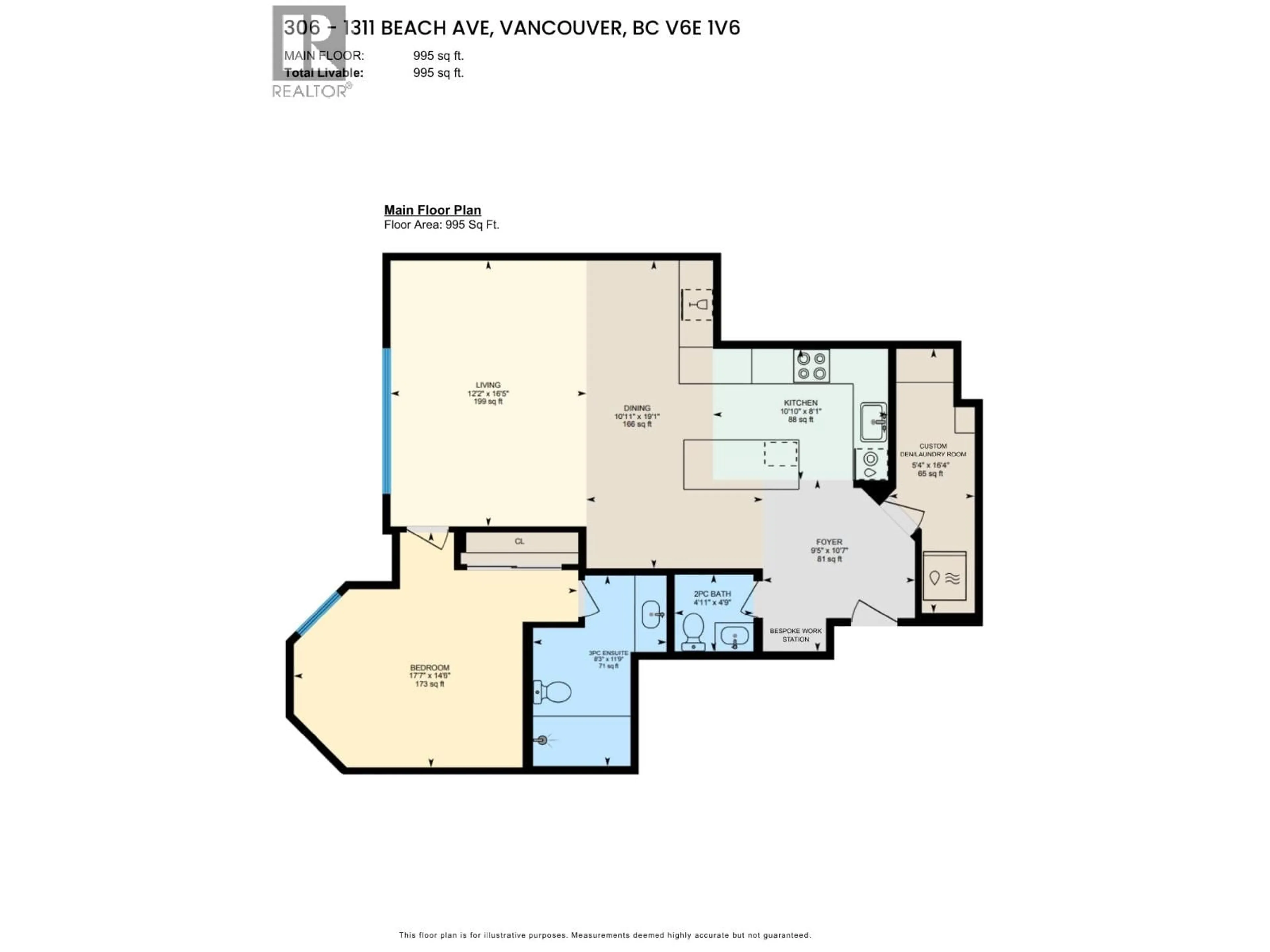 Floor plan for 306 - 1311 BEACH AVENUE, Vancouver British Columbia V6E1V6