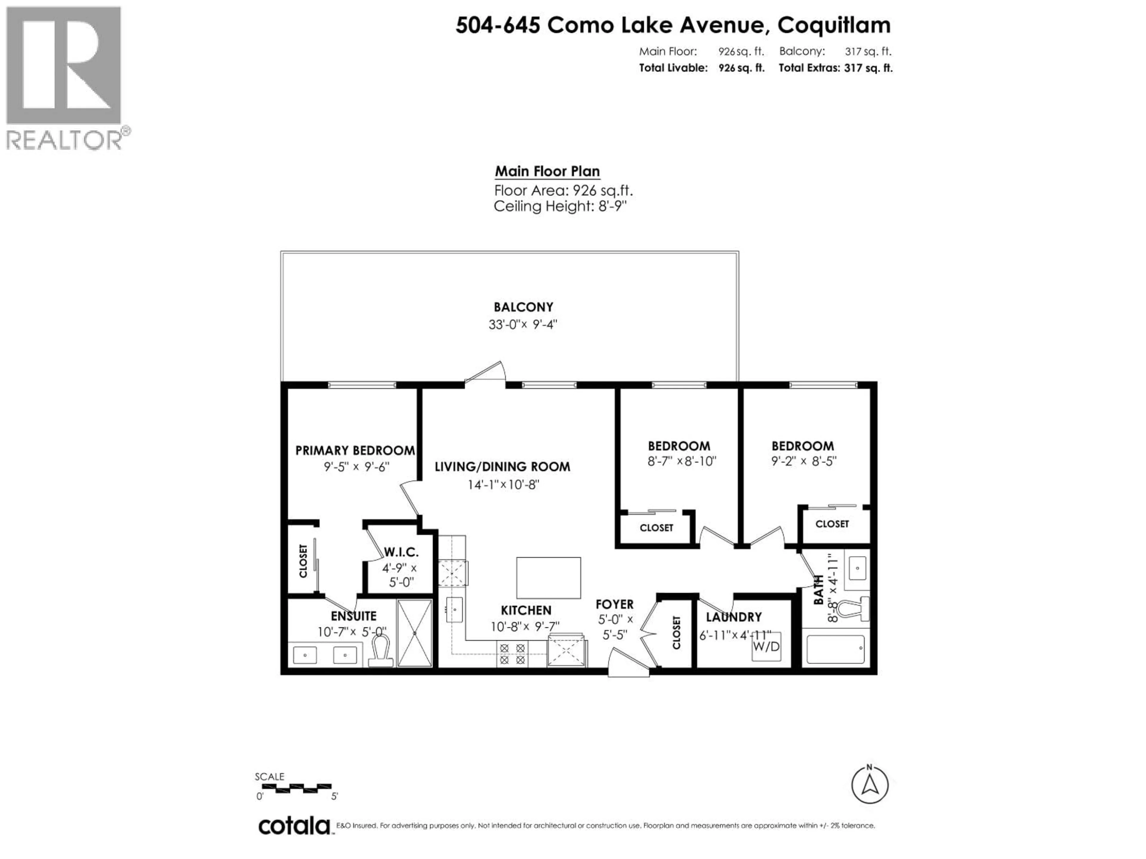 Floor plan for 504 - 645 COMO LAKE AVENUE, Coquitlam British Columbia V3J0N9