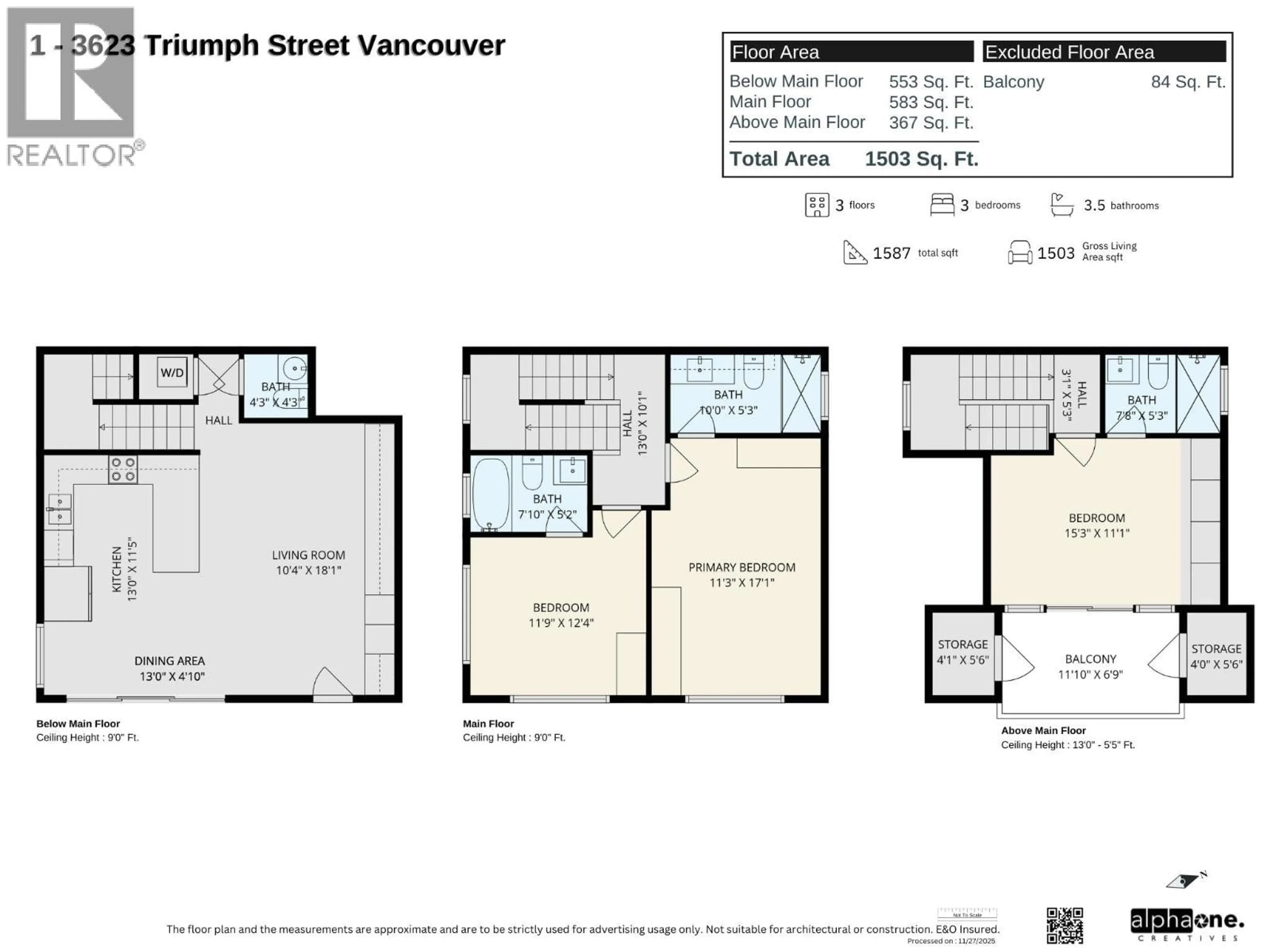 Floor plan for 1 - 3623 TRIUMPH STREET, Vancouver British Columbia V5K1V4