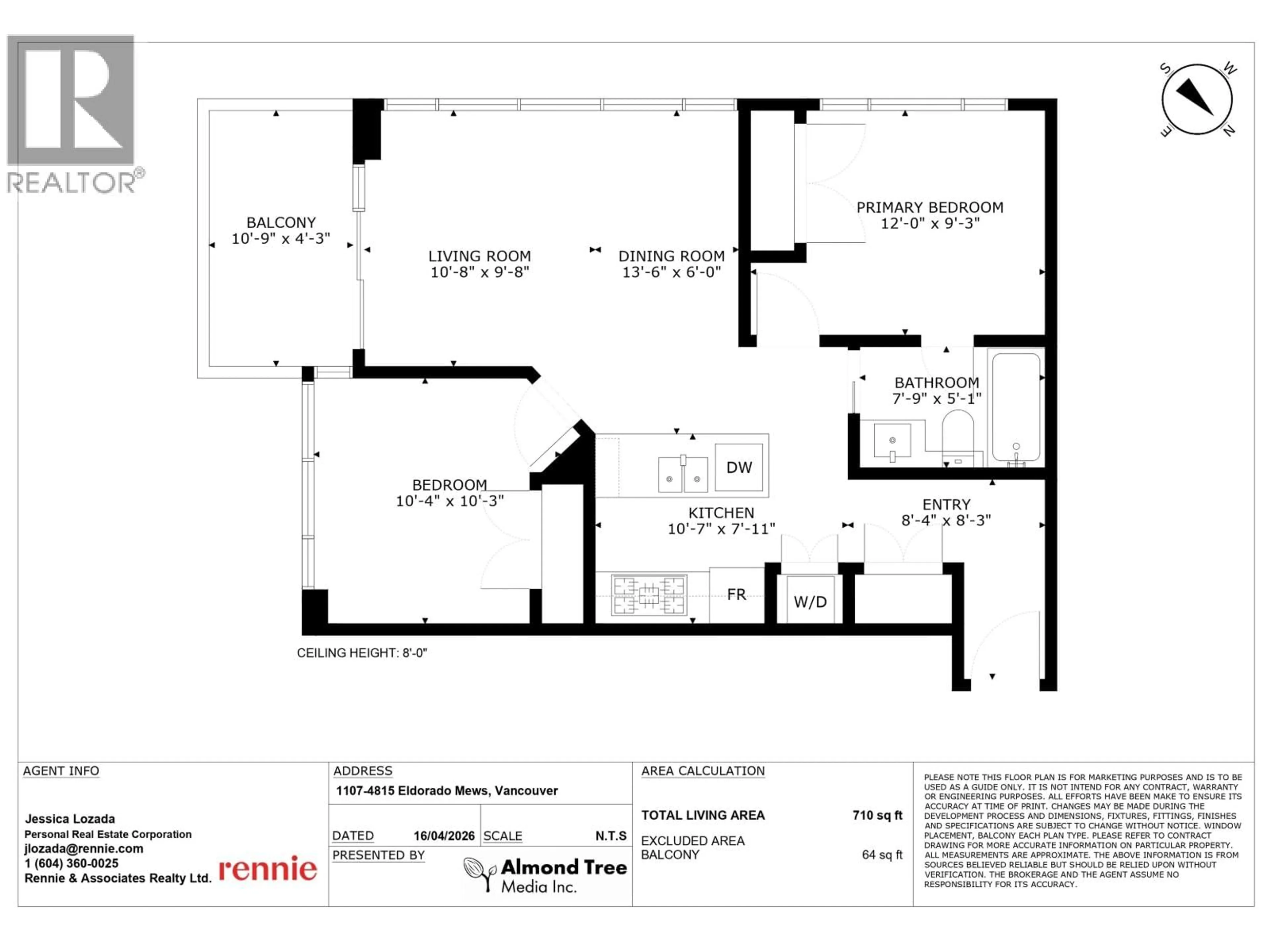 Floor plan for 1107 - 4815 ELDORADO MEWS, Vancouver British Columbia V5R0B2