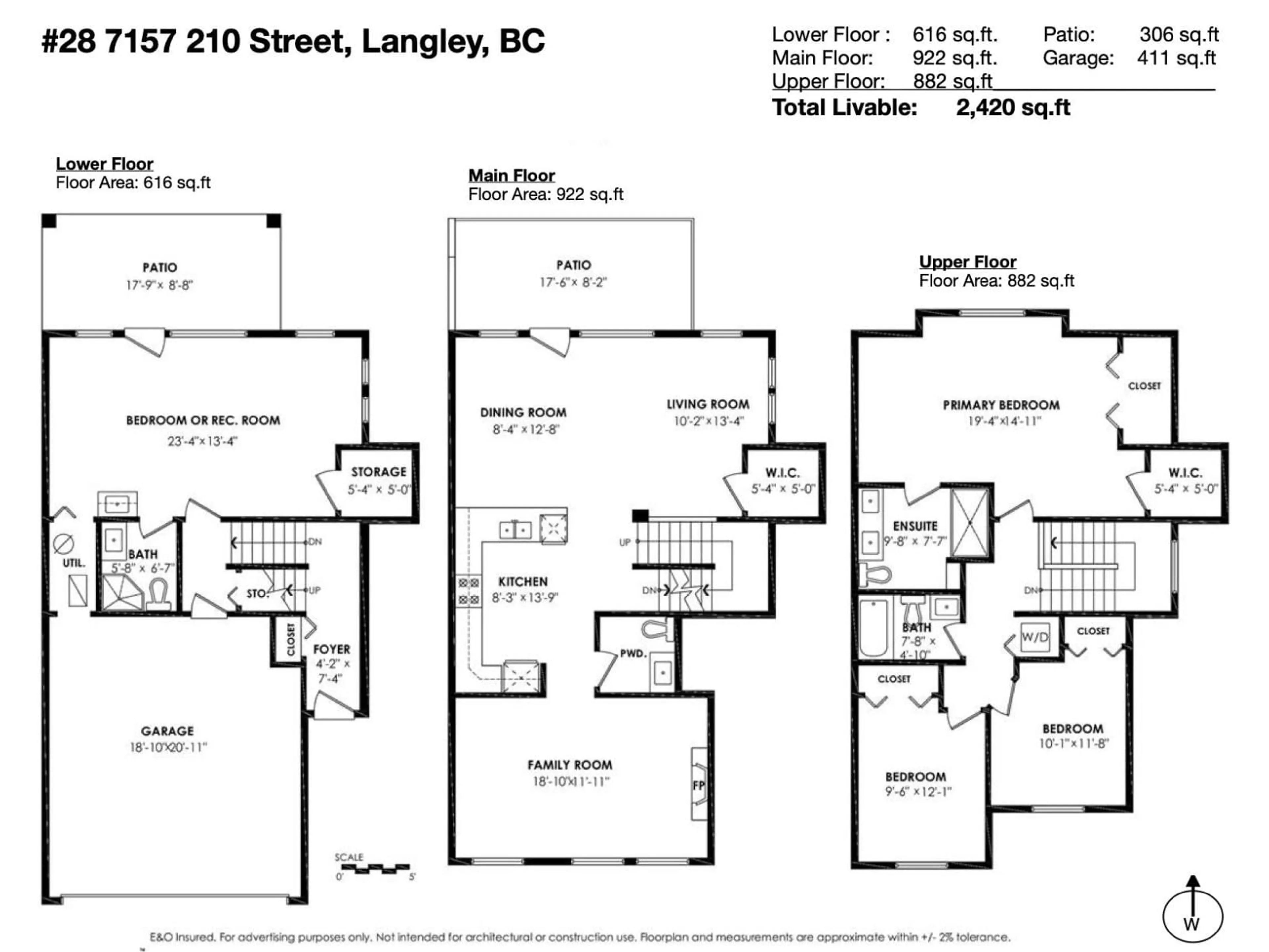Floor plan for 28 - 7157 210 STREET, Langley British Columbia V2Y0T3