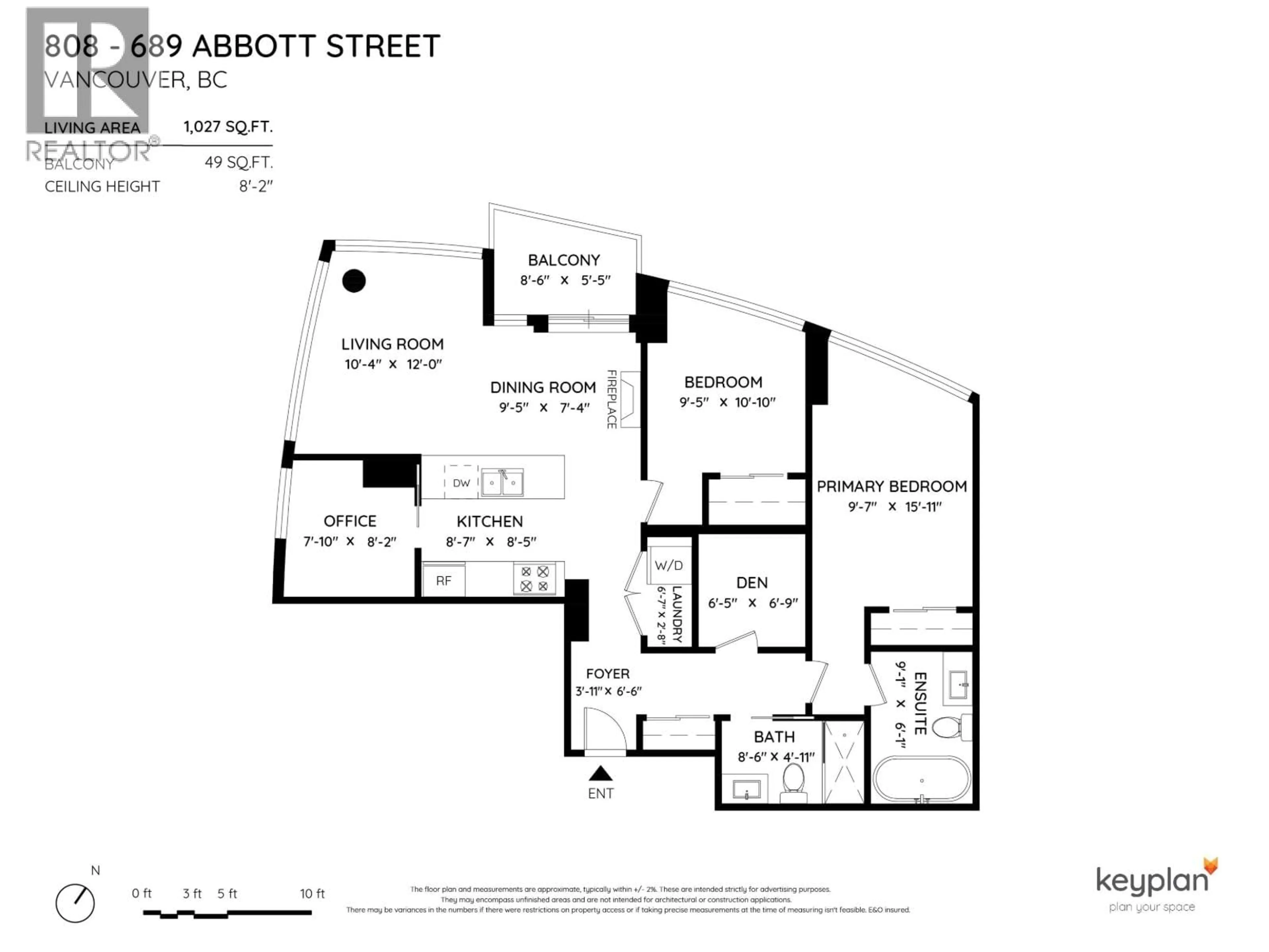 Floor plan for 808 - 689 ABBOTT STREET, Vancouver British Columbia V6B0J2