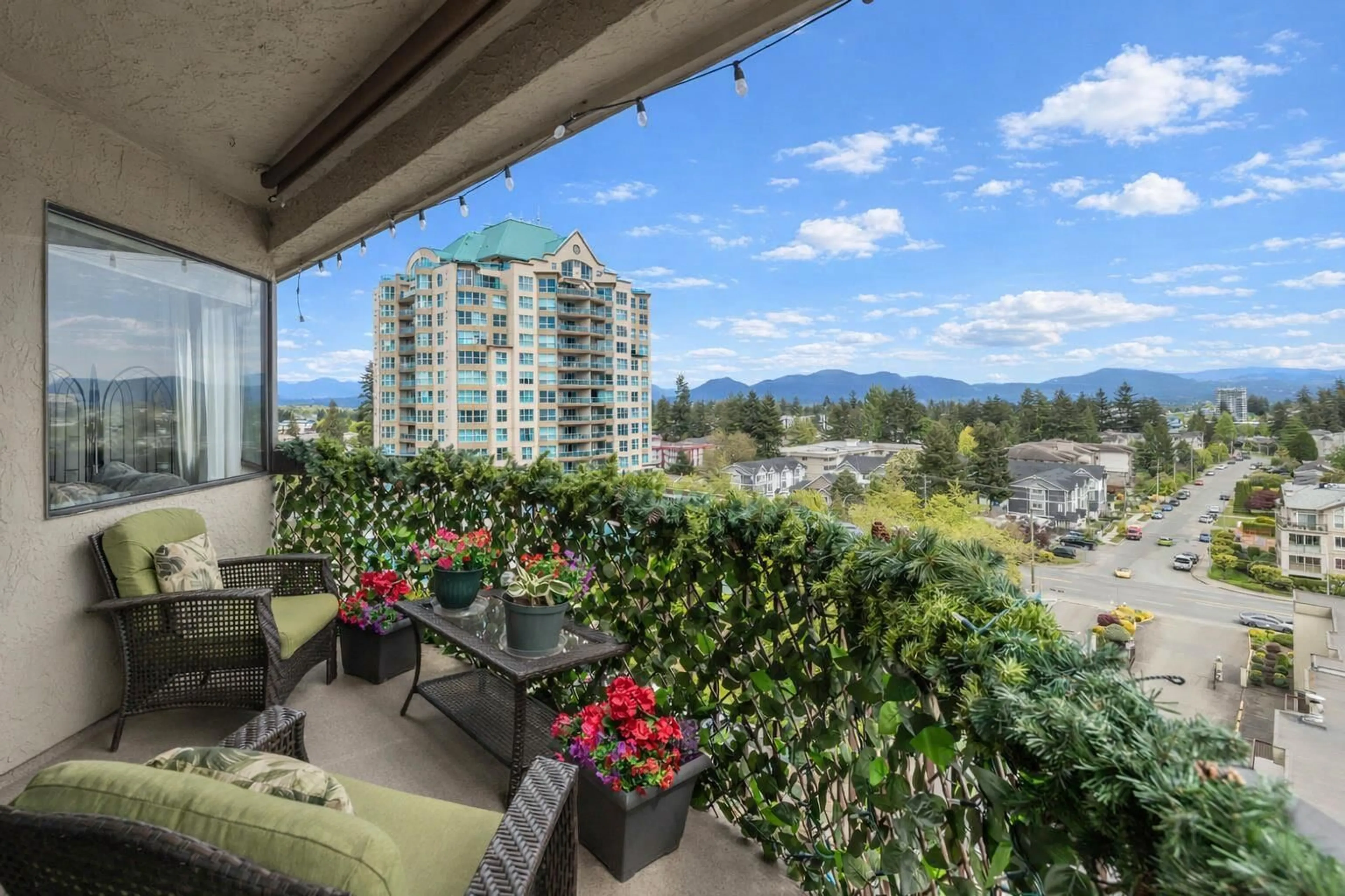 Patio, city buildings view from balcony for 1015 - 31955 OLD YALE ROAD, Abbotsford British Columbia V2T4N1