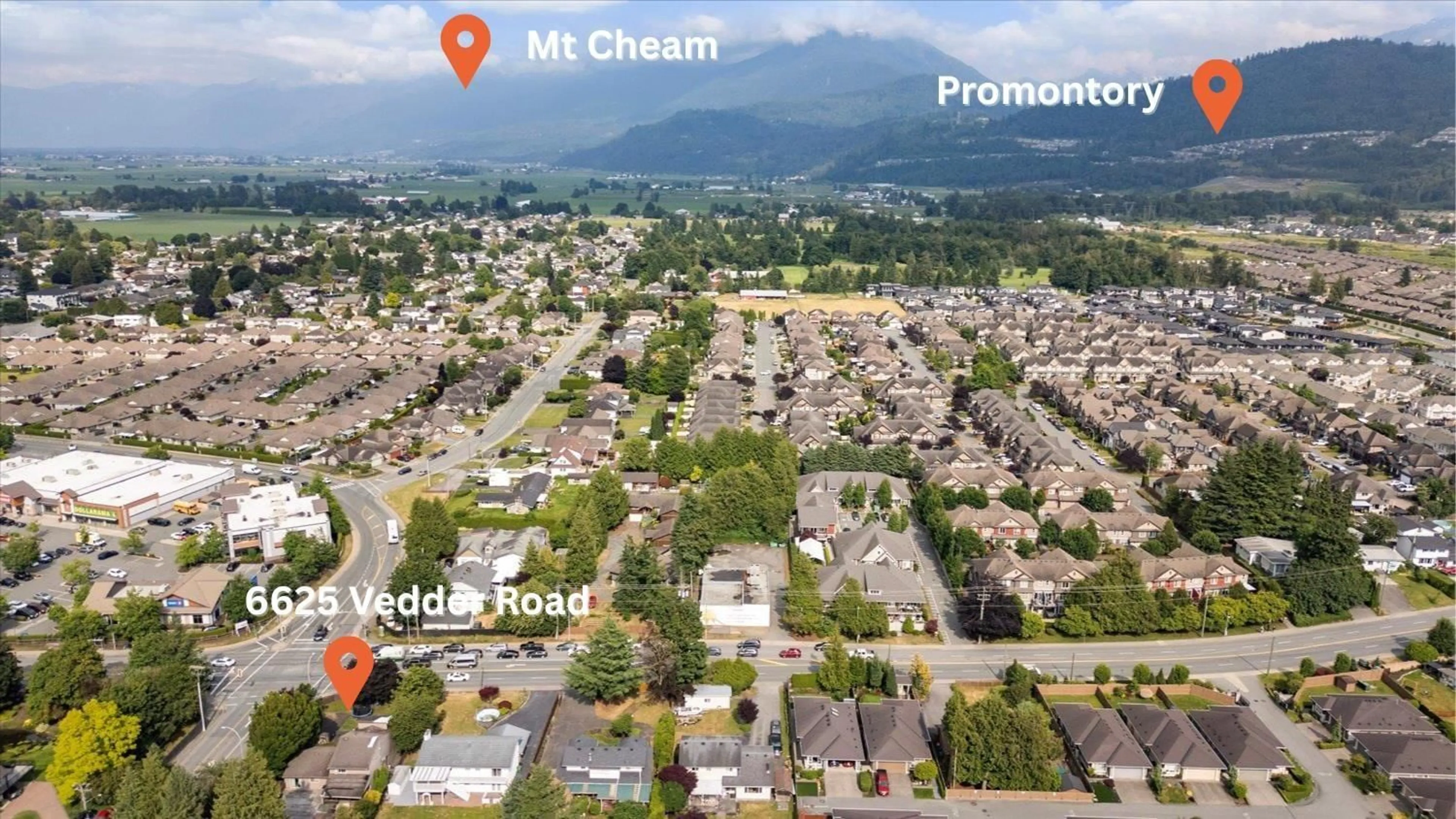 A pic from outside/outdoor area/front of a property/back of a property/a pic from drone, mountain view for 6625 VEDDER ROAD, Chilliwack British Columbia V2R1C9