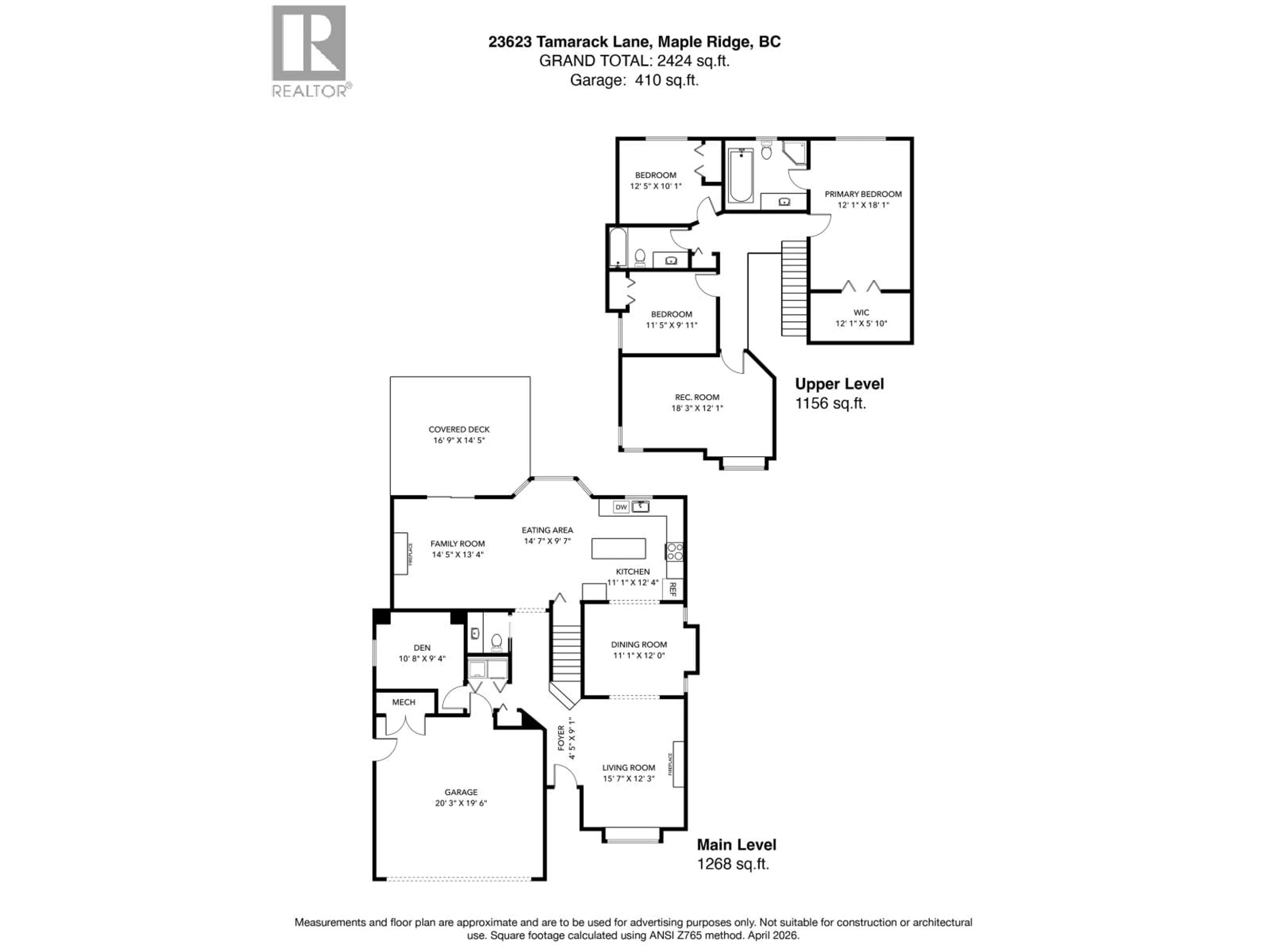 Floor plan for 23623 TAMARACK LANE, Maple Ridge British Columbia V2W1B3