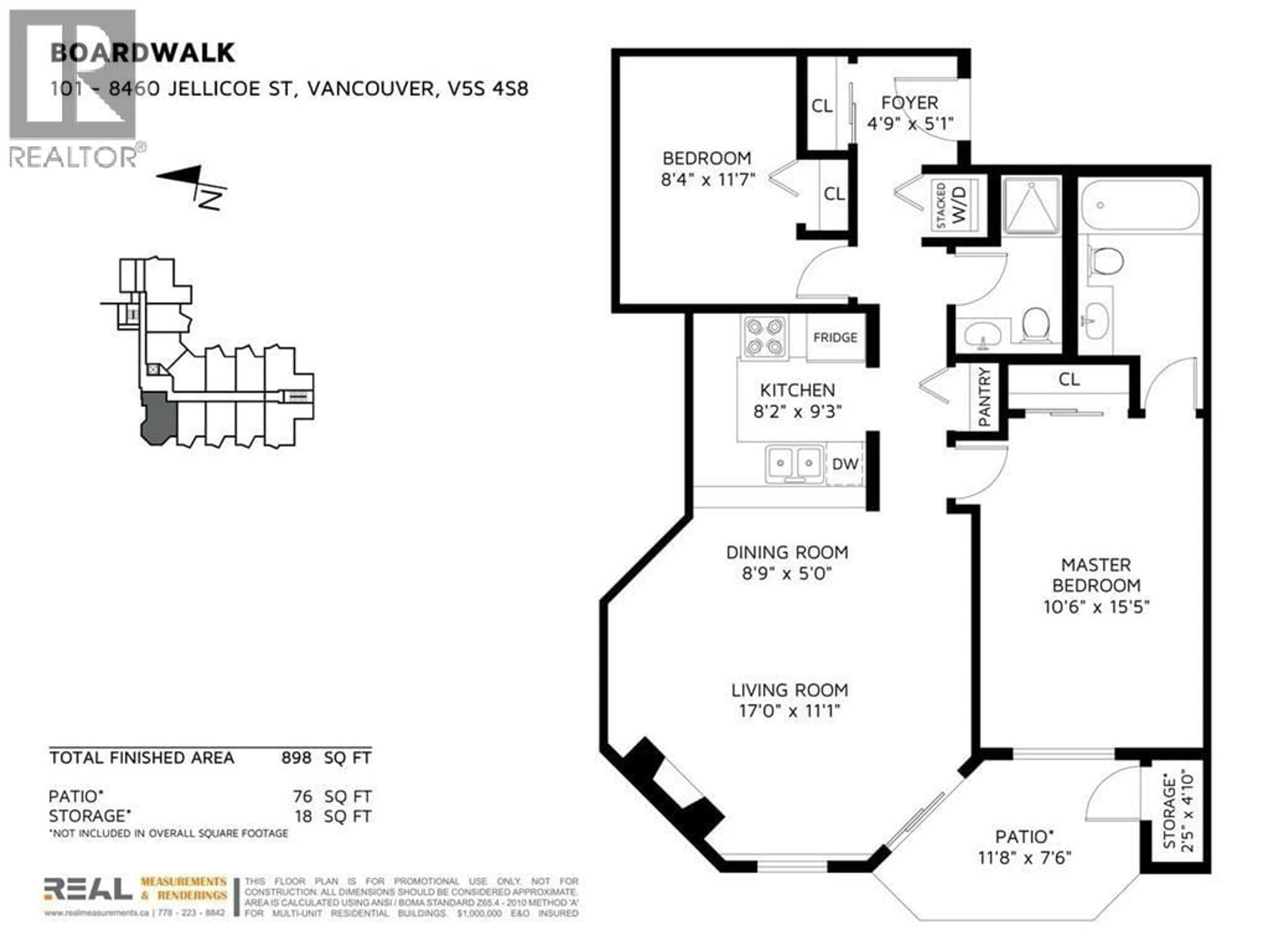 Floor plan for 101 - 8460 JELLICOE STREET, Vancouver British Columbia V5S4S8