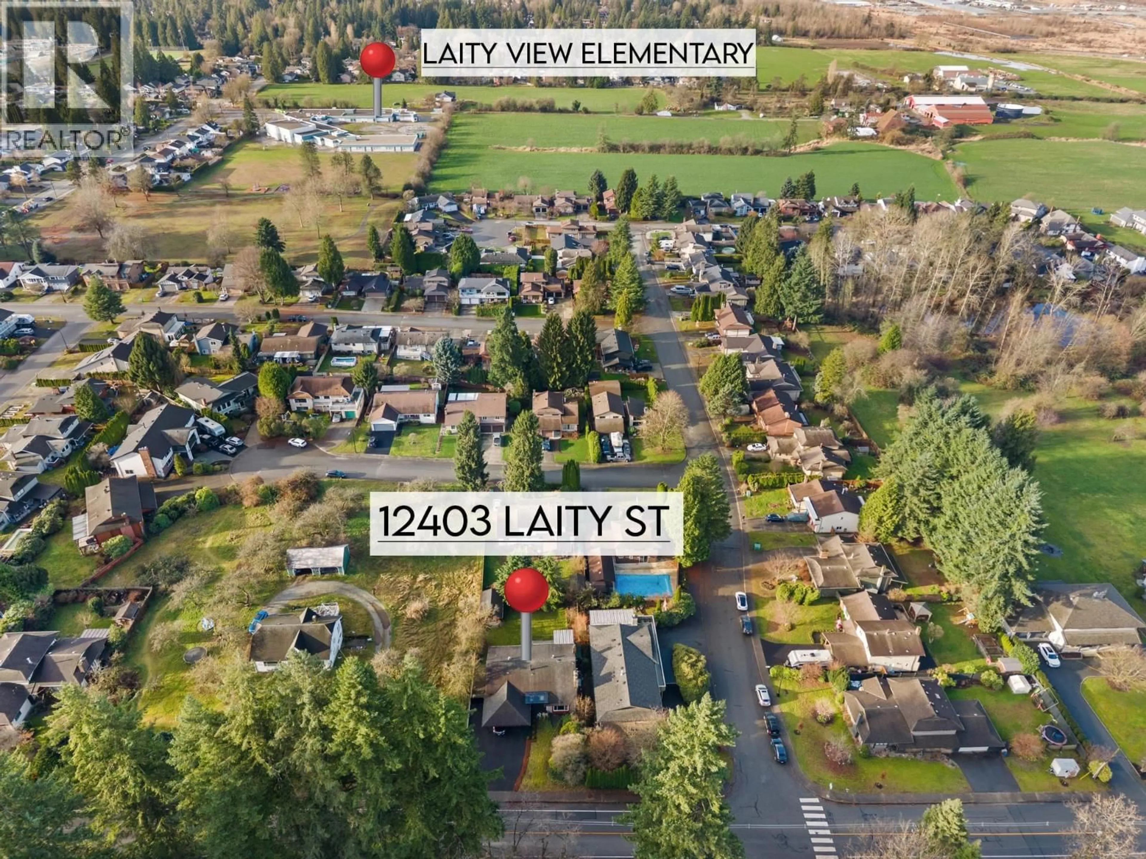 A pic from outside/outdoor area/front of a property/back of a property/a pic from drone, street for 12403 LAITY STREET, Maple Ridge British Columbia V2X5B4