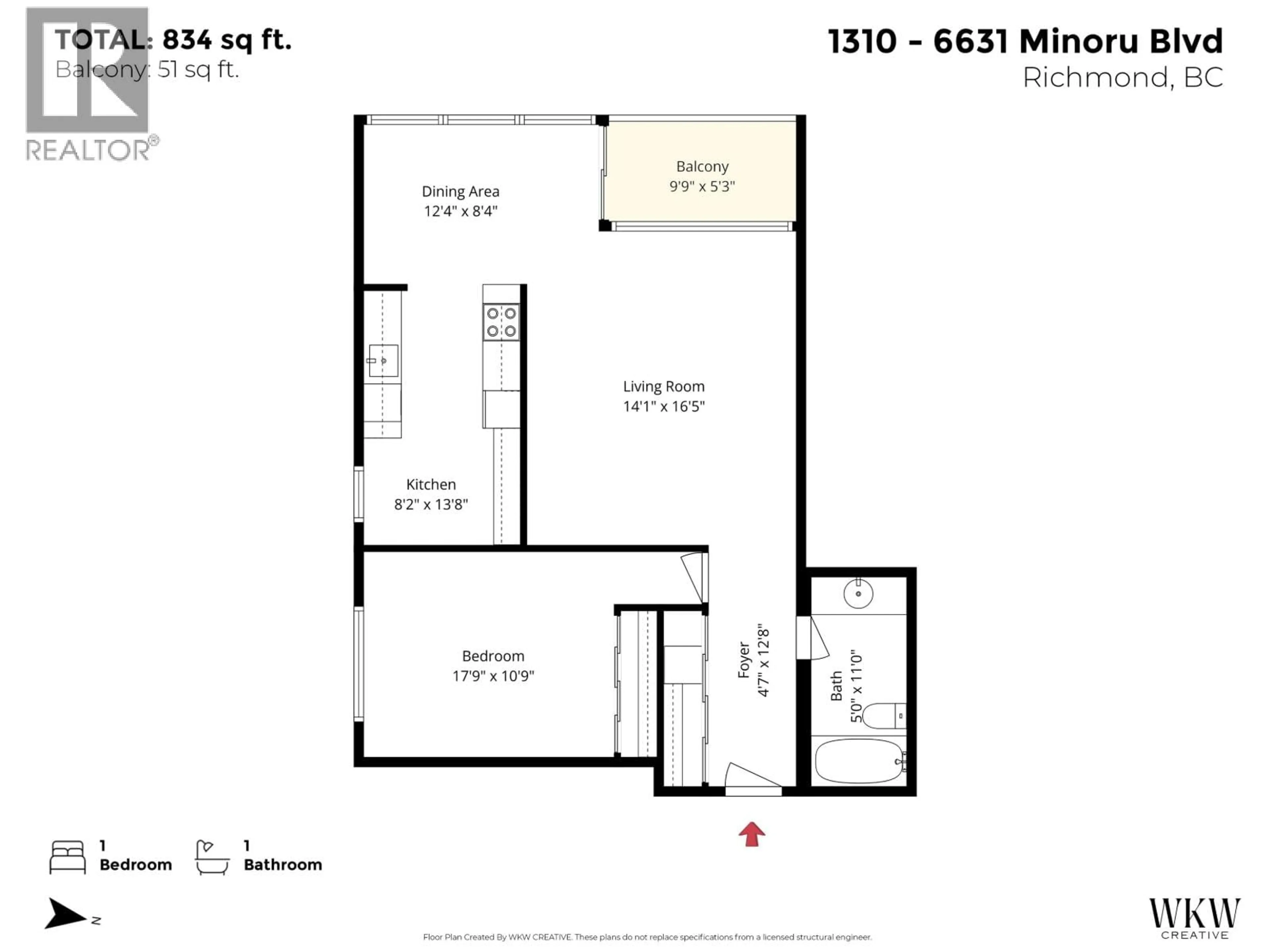 Floor plan for 1310 - 6631 MINORU BOULEVARD, Richmond British Columbia V6Y1Z1