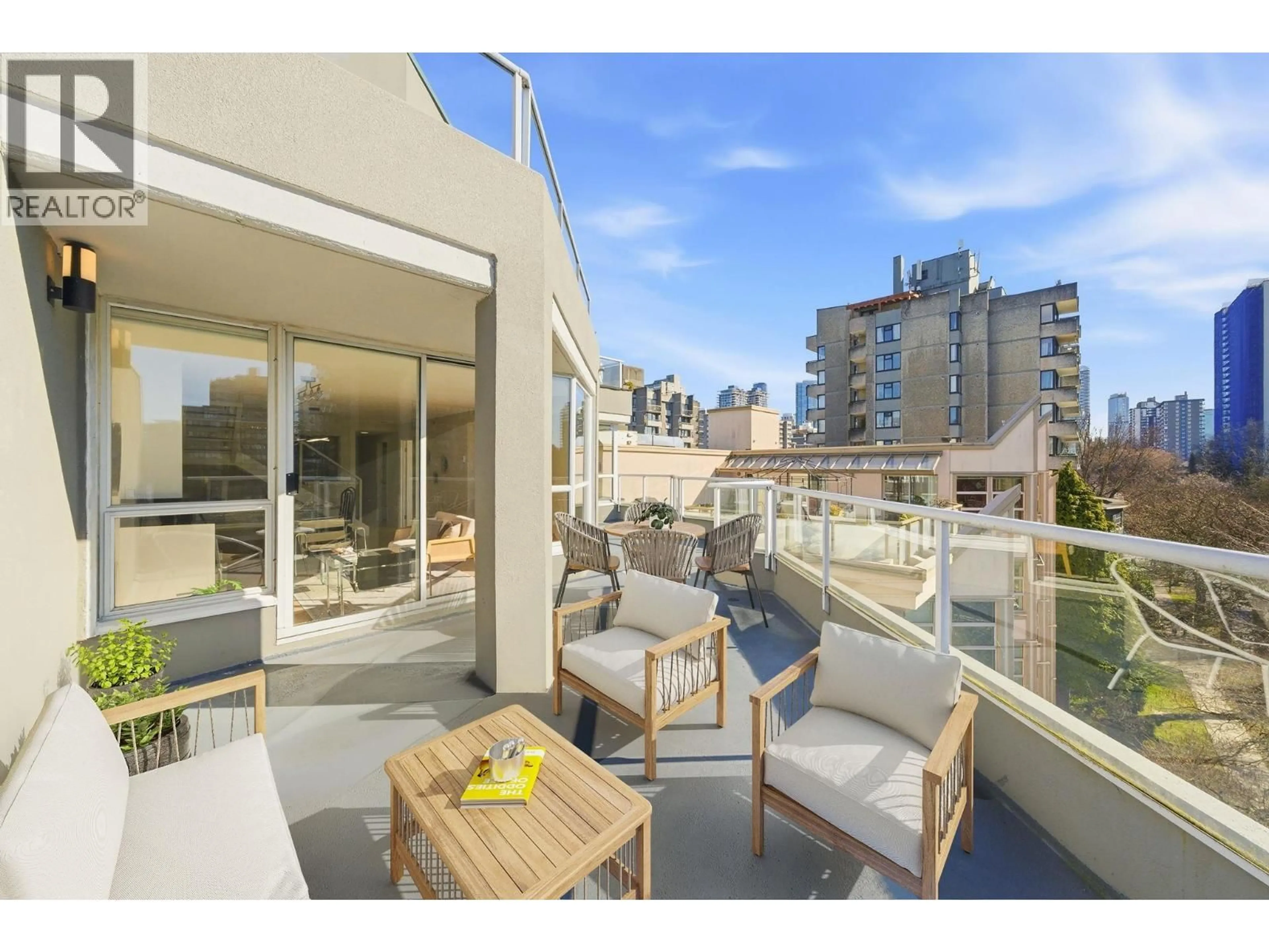 Patio, city buildings view from balcony for 702 - 1771 NELSON STREET, Vancouver British Columbia V6G1M6