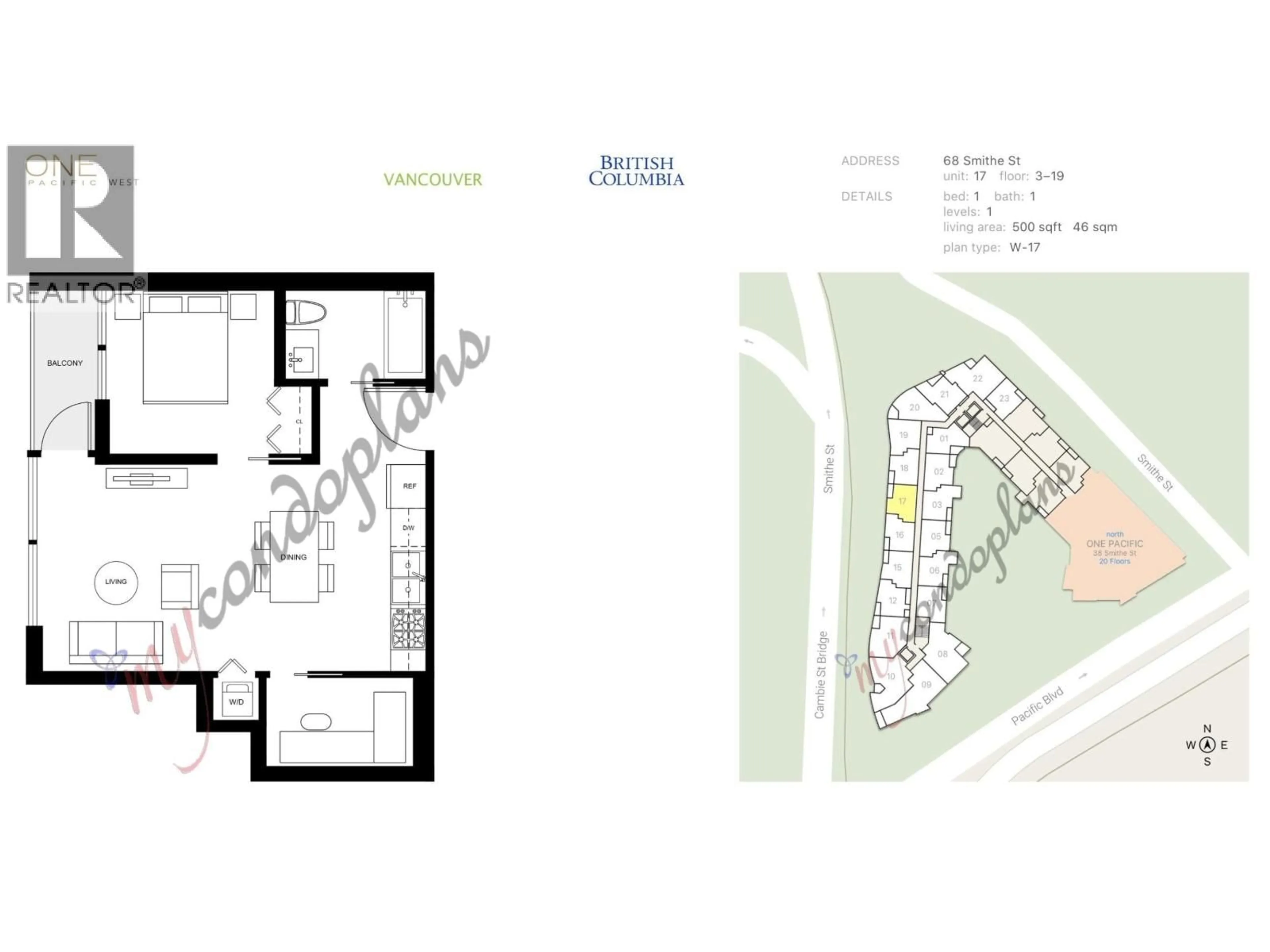 Floor plan for 1817 - 68 SMITHE STREET, Vancouver British Columbia V6B0P4