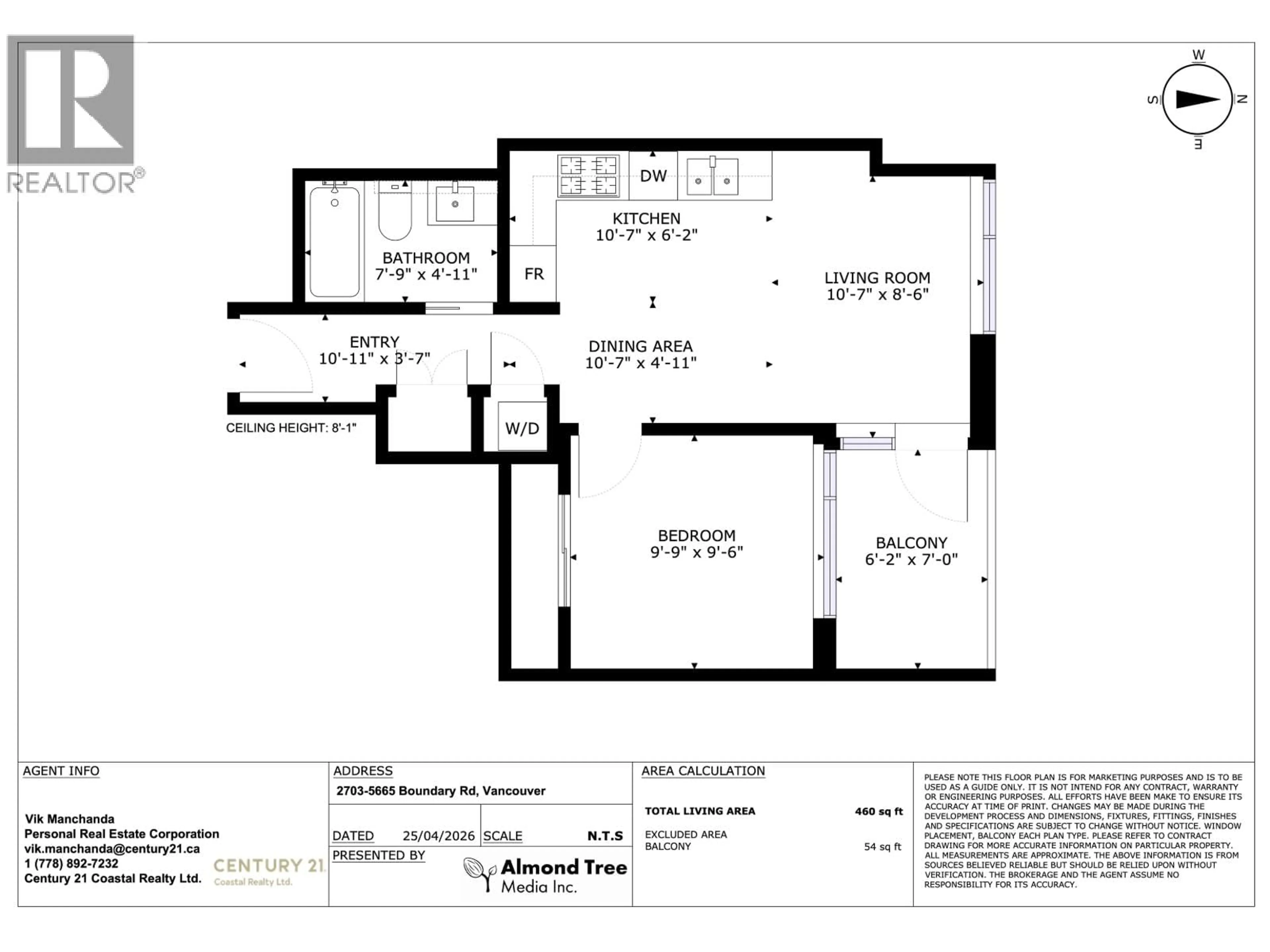 Floor plan for 2703 - 5665 BOUNDARY ROAD, Vancouver British Columbia V5R0E4