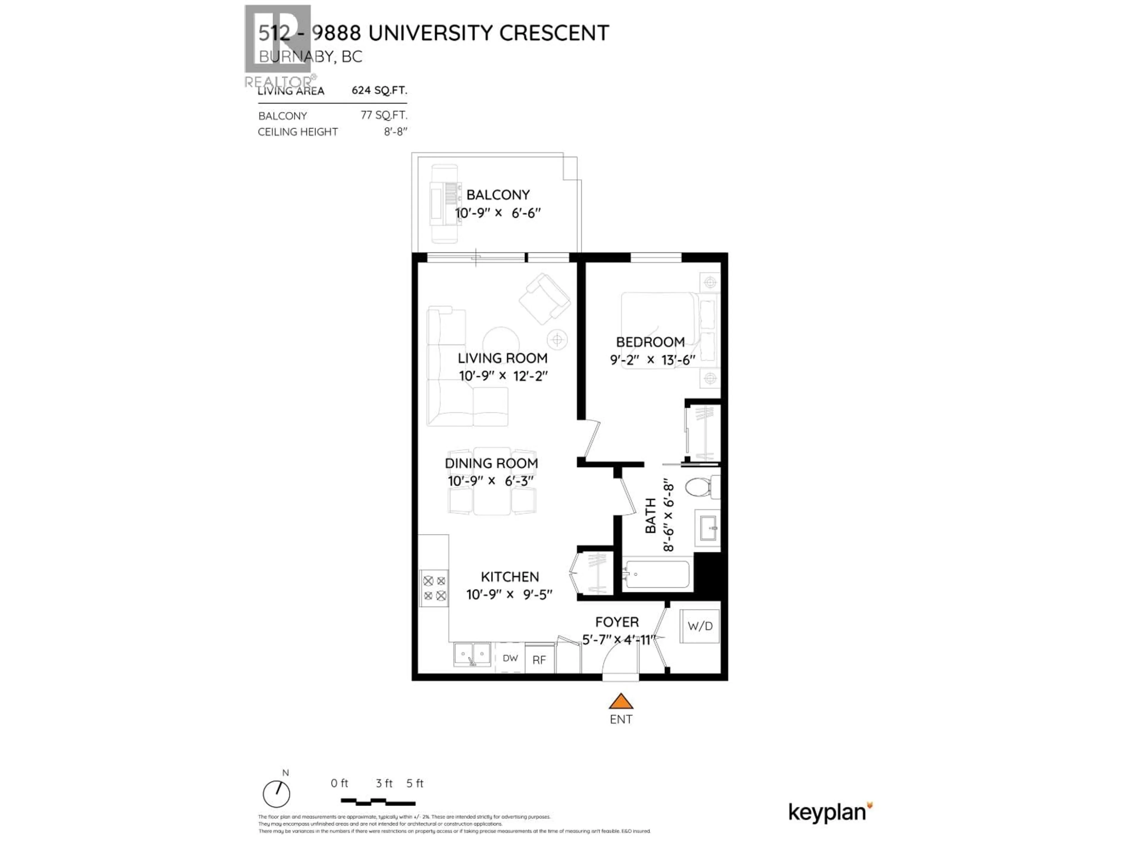 Floor plan for 512 - 9888 UNIVERSITY CRESCENT, Burnaby British Columbia V5A0G4