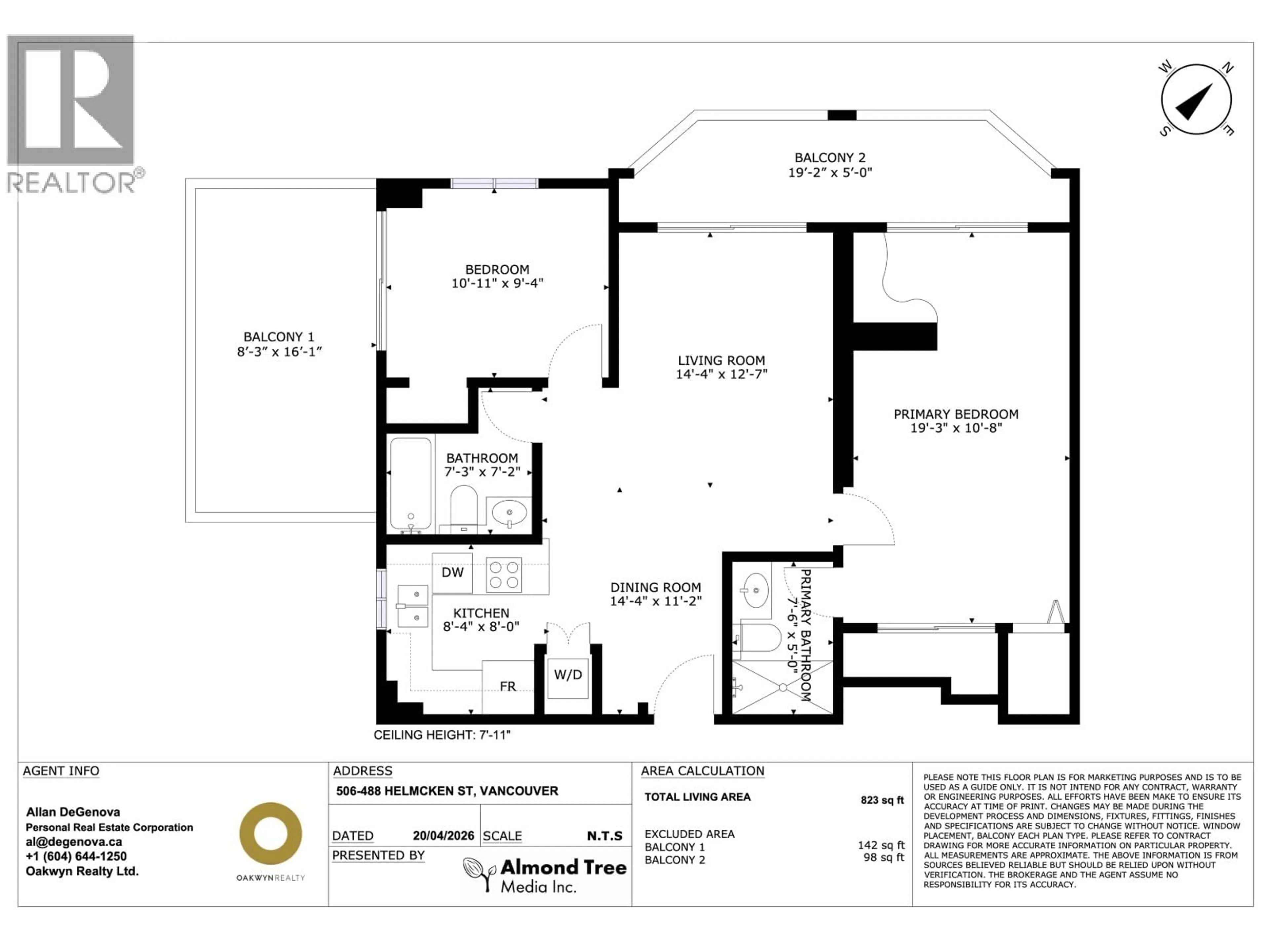 Floor plan for 506 - 488 HELMCKEN STREET, Vancouver British Columbia V6B6E4