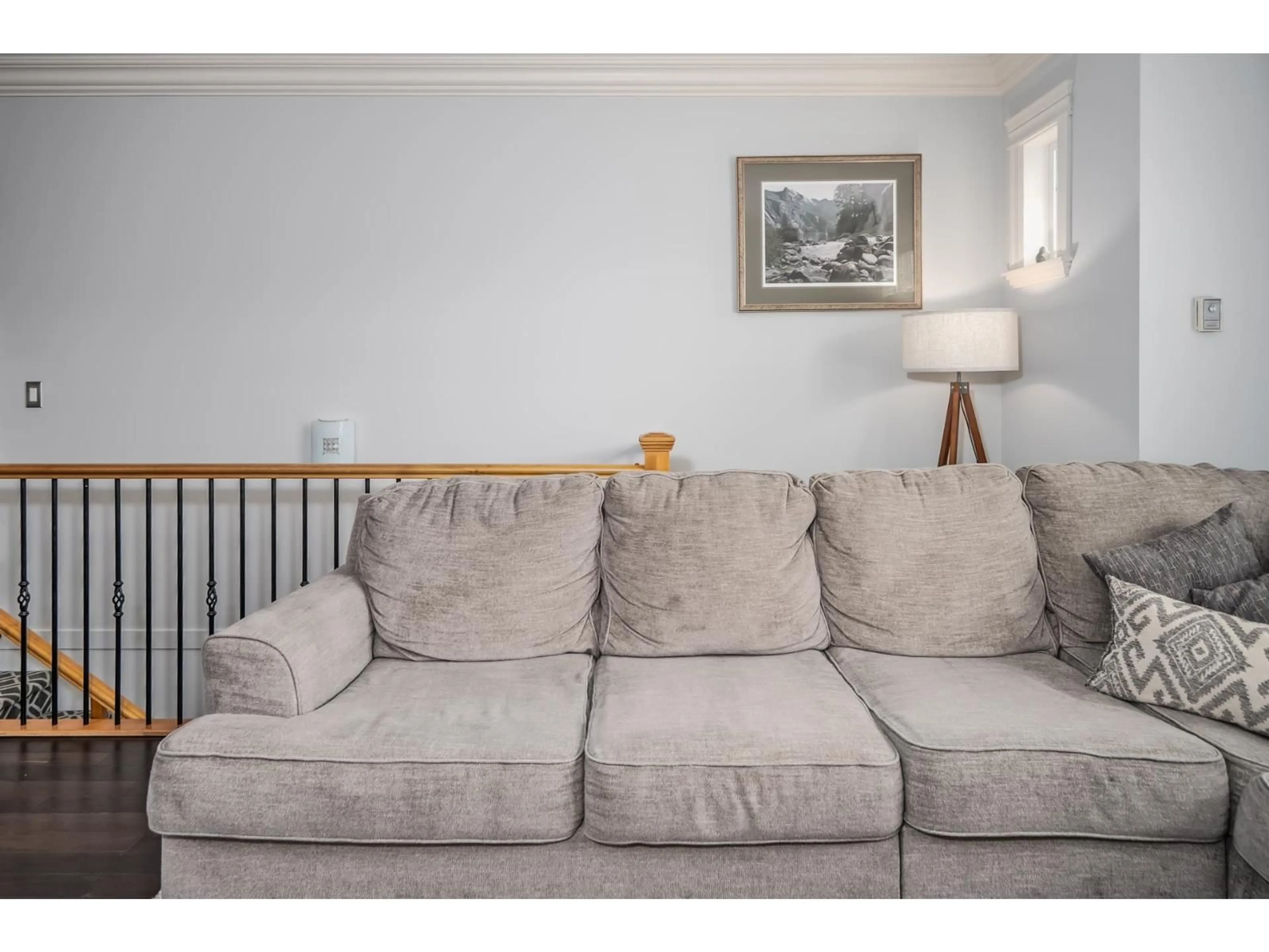 Living room with furniture, wood/laminate floor for 4364 MEIGHEN PLACE, Abbotsford British Columbia V3G0A8