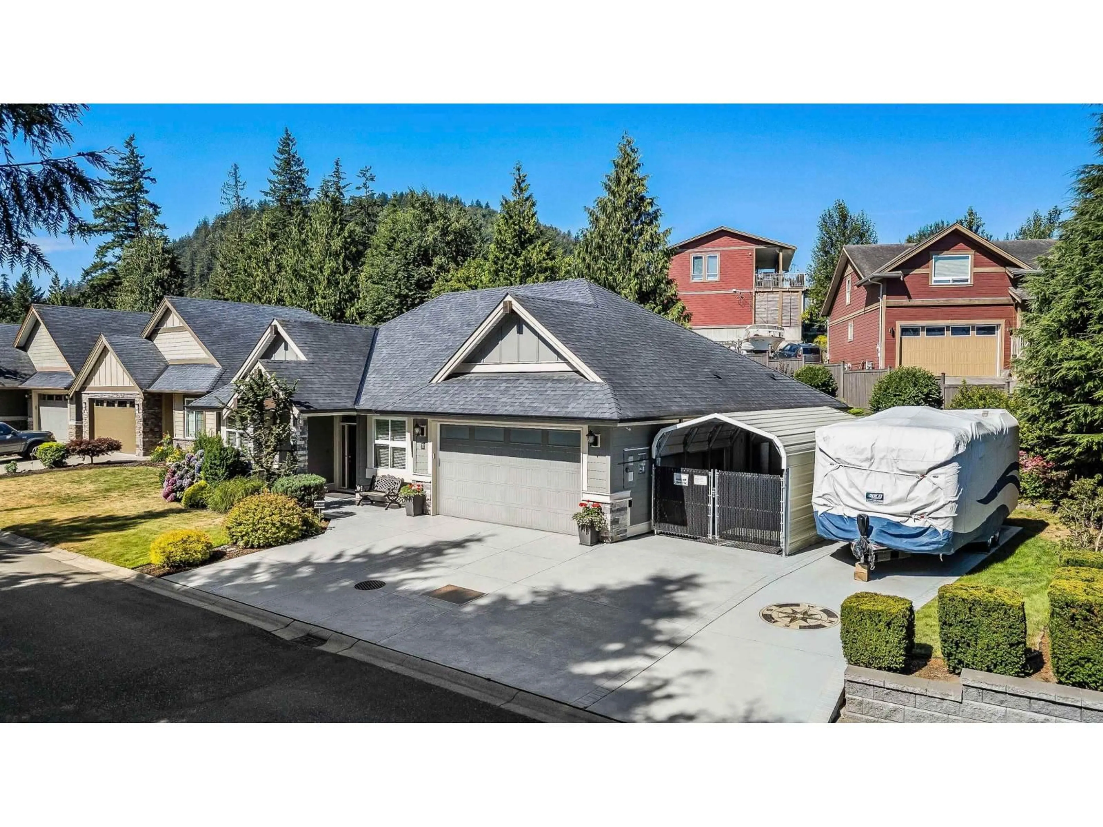A pic from outside/outdoor area/front of a property/back of a property/a pic from drone, street for 1 - 45348 MAGDALENA PLACE, Cultus Lake British Columbia V2R0K7