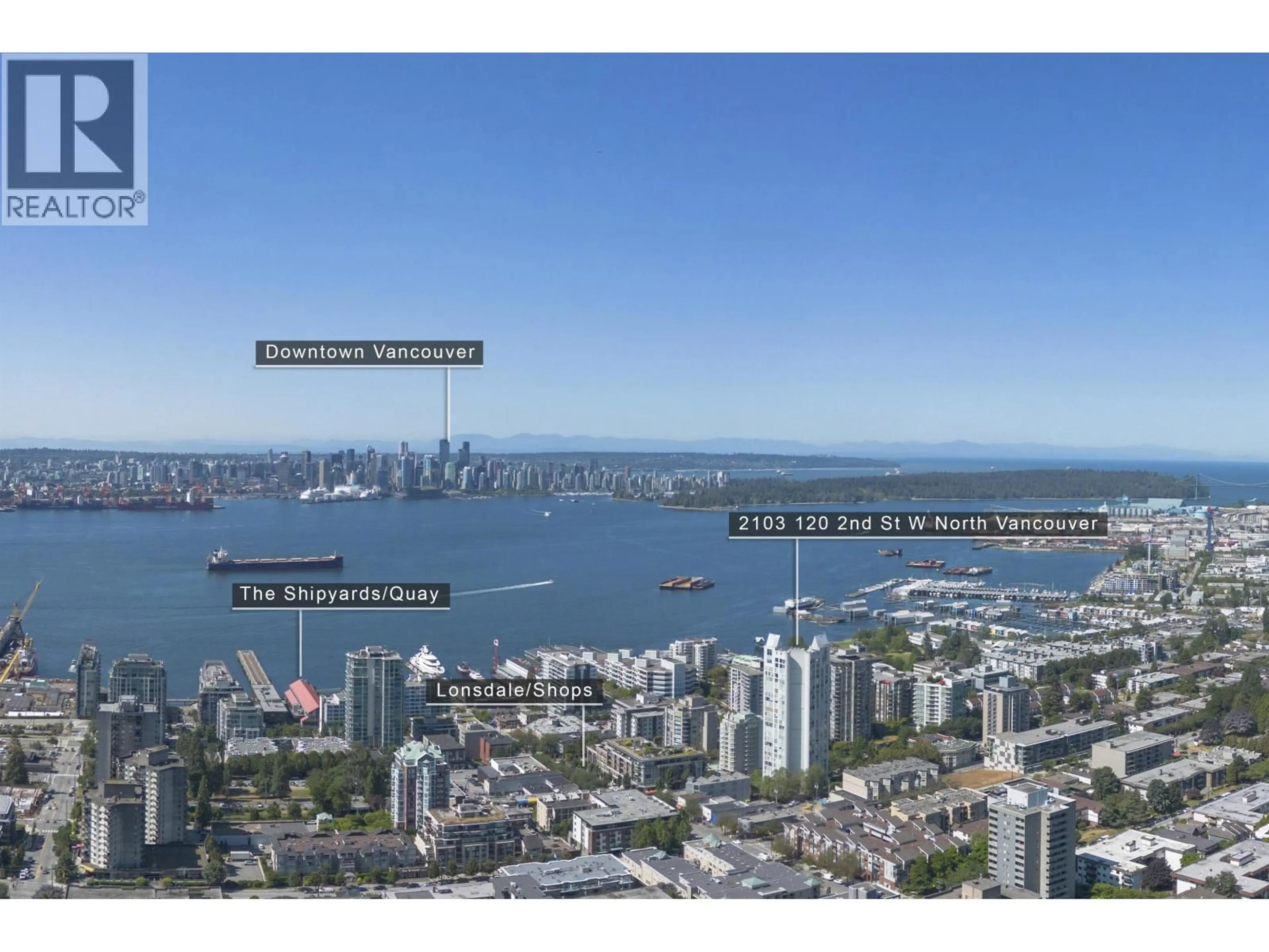 A pic from outside/outdoor area/front of a property/back of a property/a pic from drone, water/lake/river/ocean view for 2103 - 120 2ND STREET, North Vancouver British Columbia V7M1C3