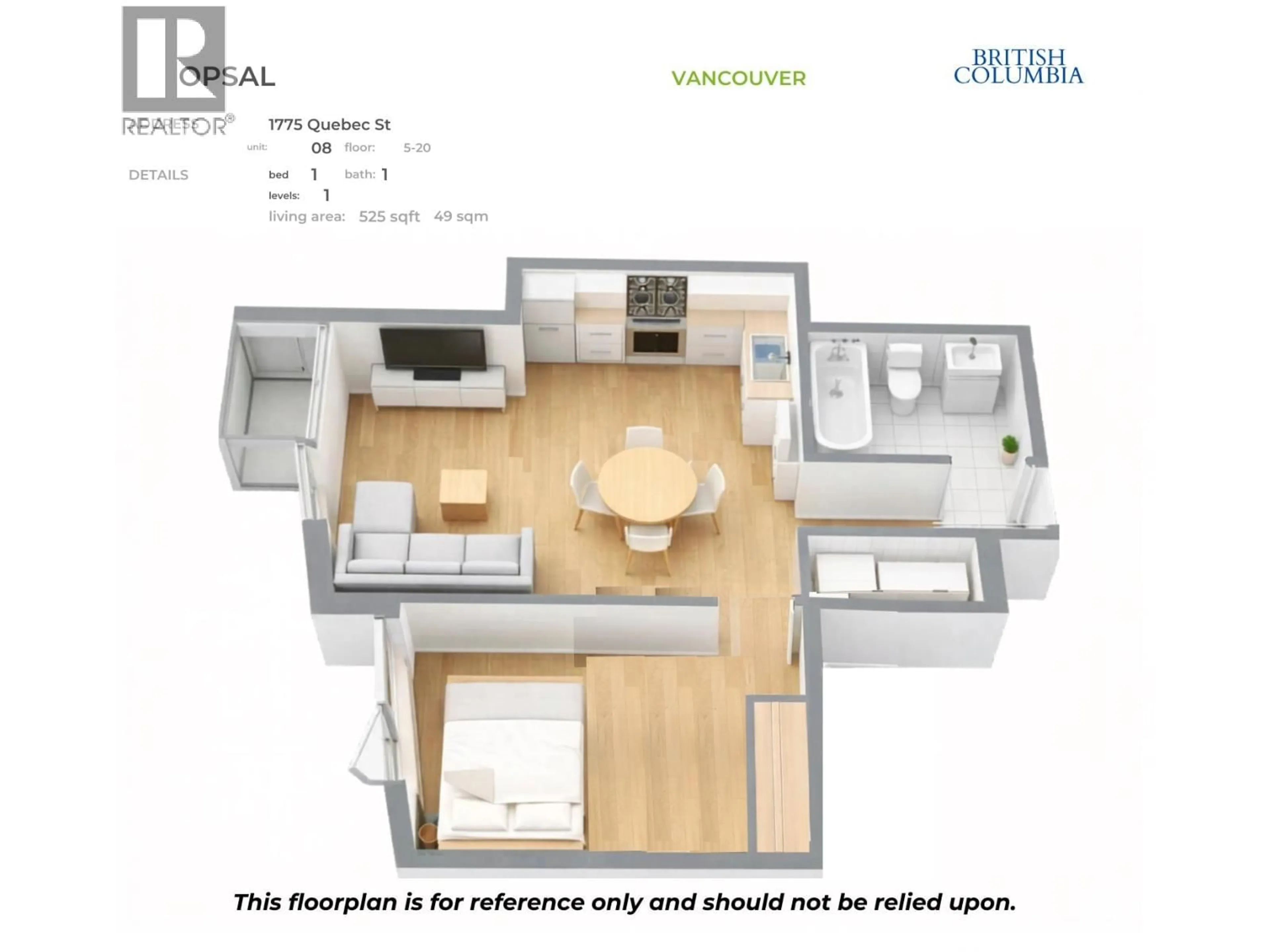 Floor plan for 1108 - 1775 QUEBEC STREET, Vancouver British Columbia V5T0E3