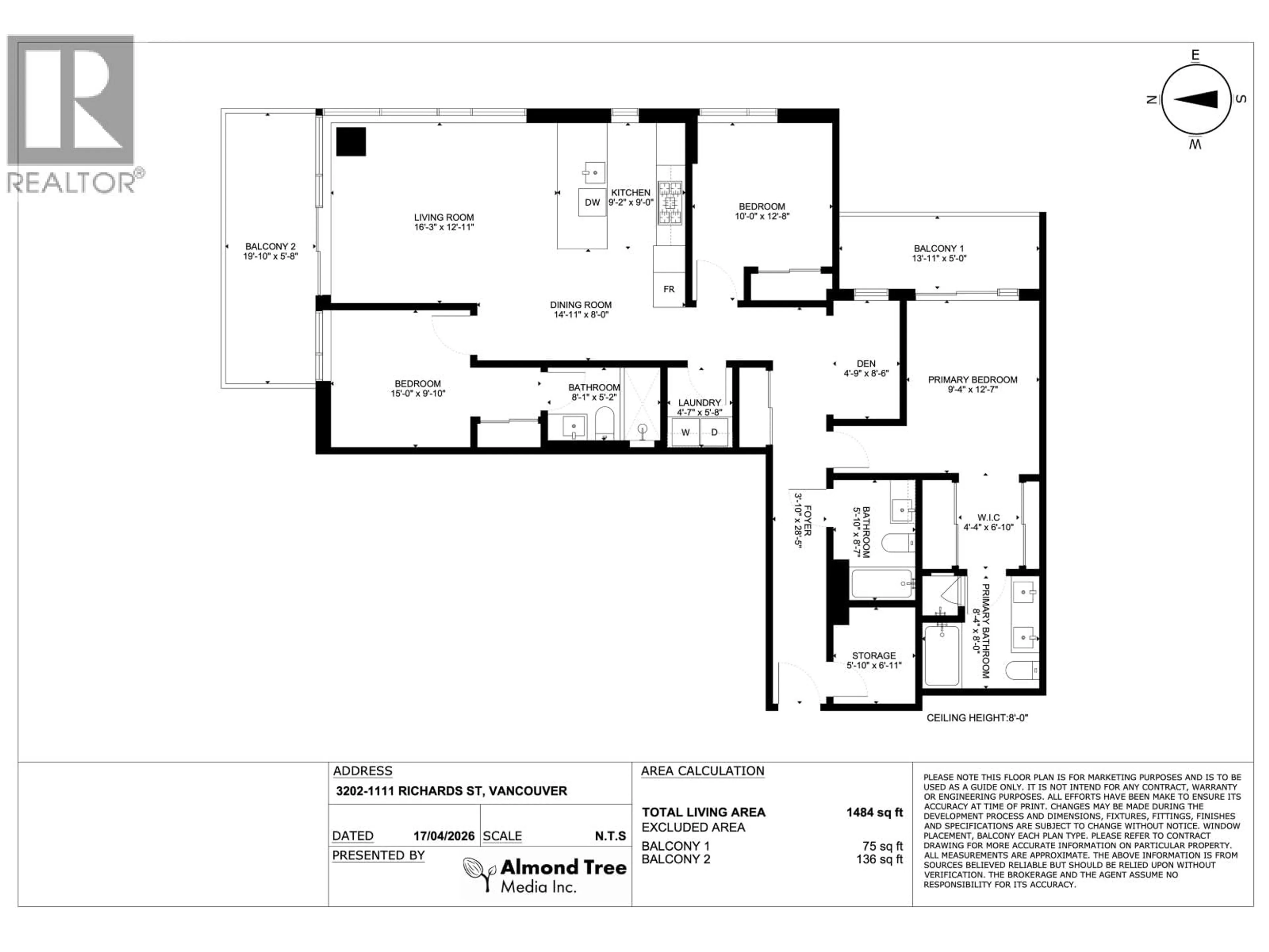 Floor plan for 3202 - 1111 RICHARDS STREET, Vancouver British Columbia V6B0S3
