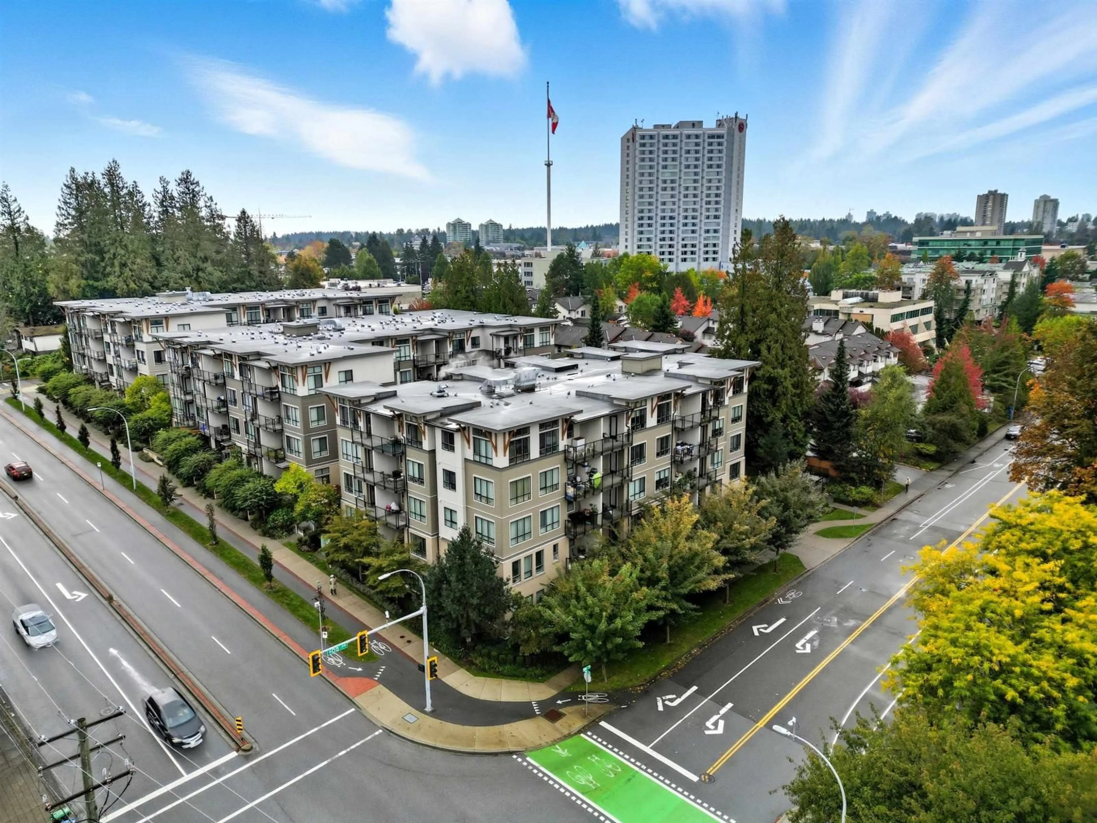 A pic from outside/outdoor area/front of a property/back of a property/a pic from drone, city buildings view from balcony for 206 - 15388 105 AVENUE, Surrey British Columbia V3R0C4