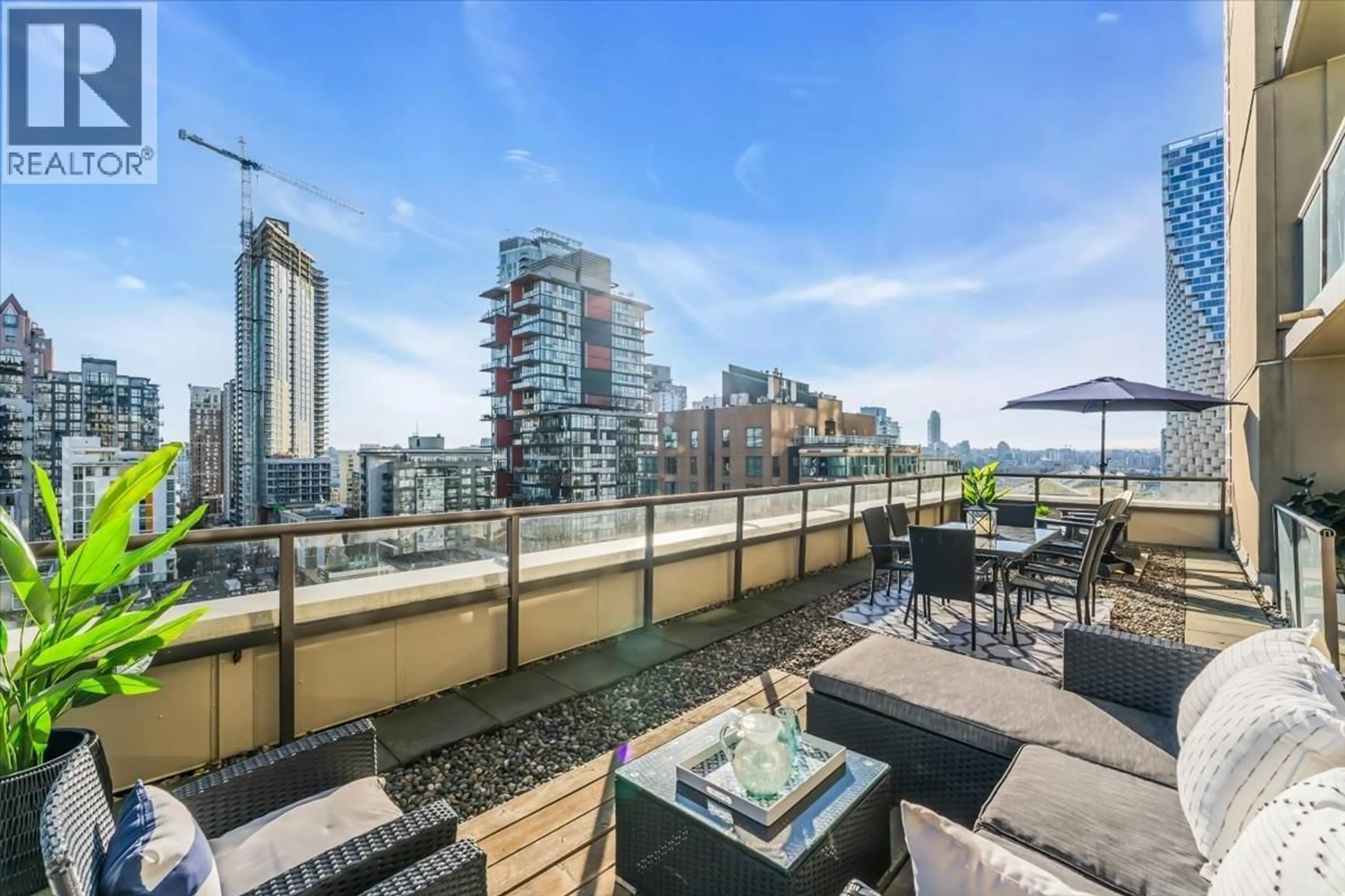 Patio, city buildings view from balcony for 1006 - 789 DRAKE STREET, Vancouver British Columbia V6Z2N7