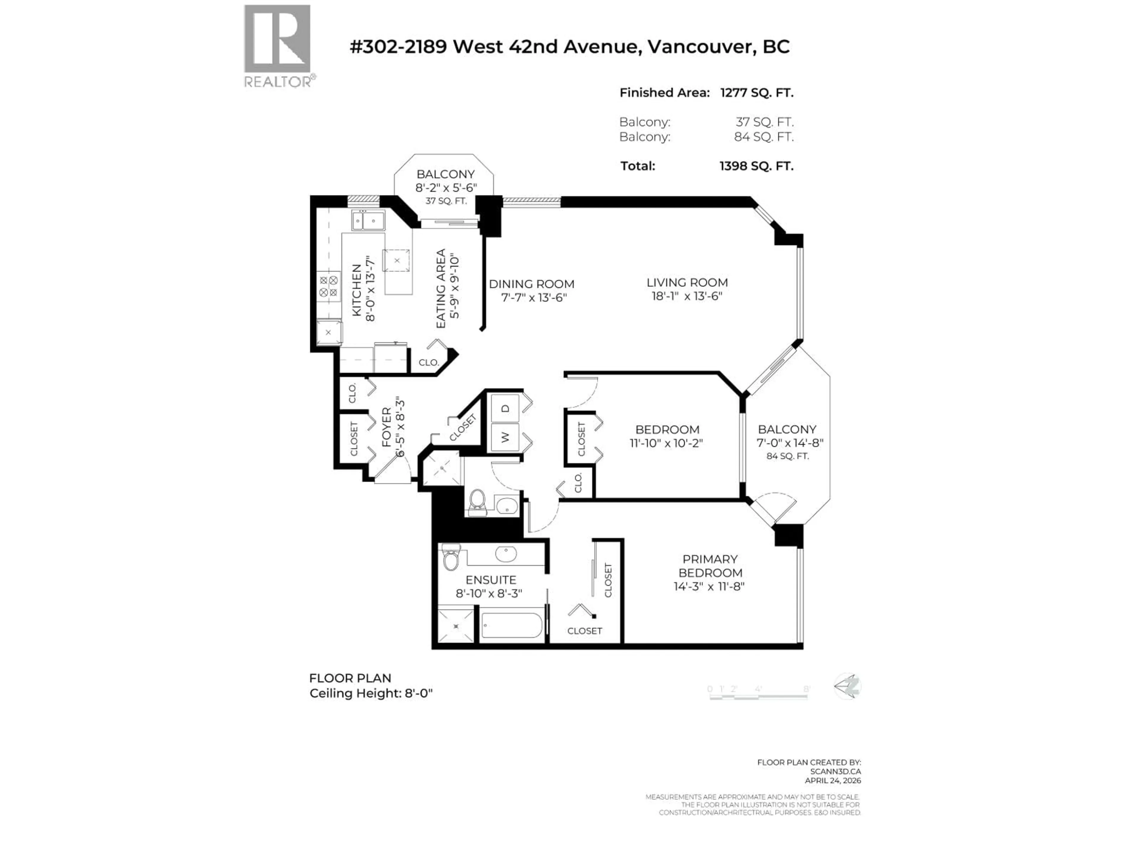 Floor plan for 302 - 2189 42ND AVENUE, Vancouver British Columbia V6M2B7