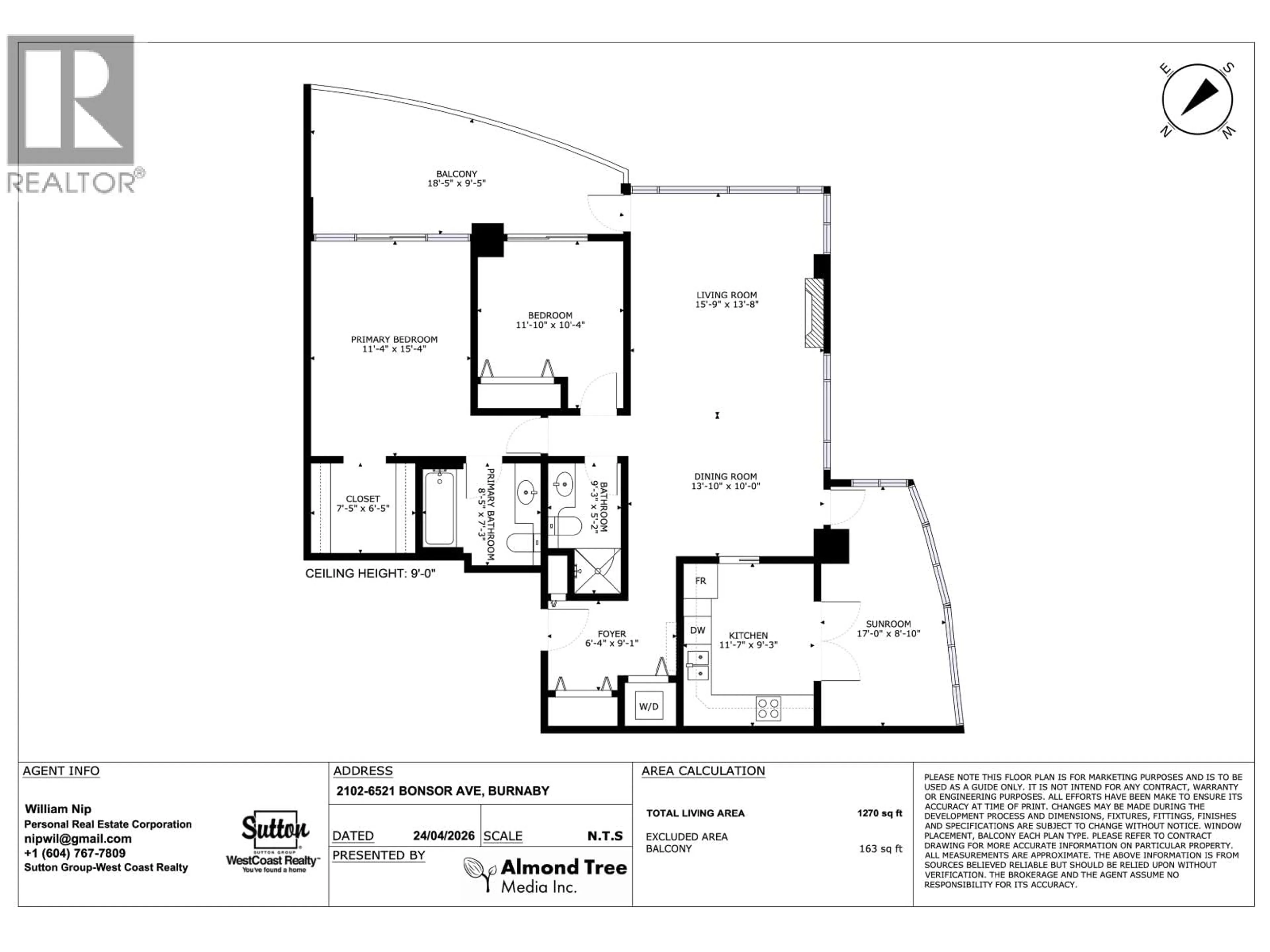 Floor plan for 2102 - 6521 BONSOR AVENUE, Burnaby British Columbia V5H4N3