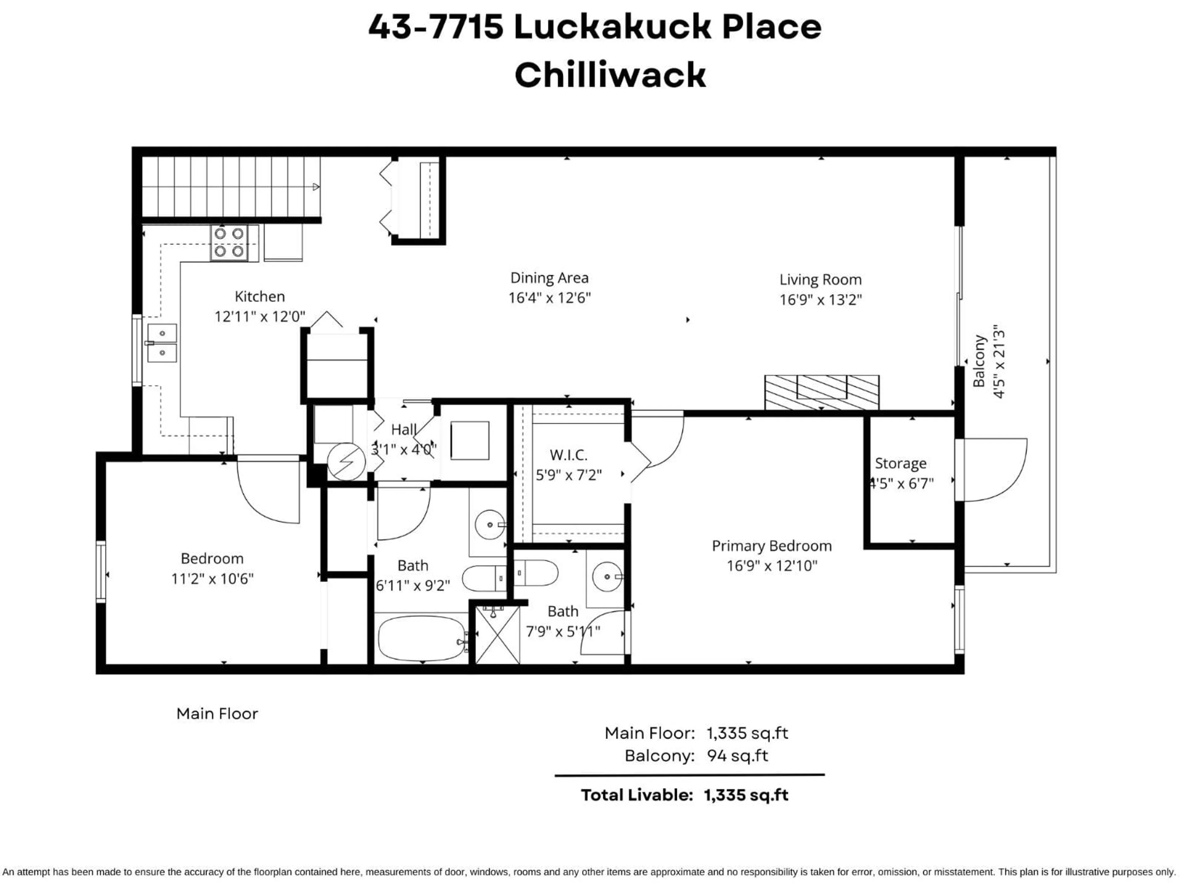 Floor plan for 43 - 7715 LUCKAKUCK PLACE, Chilliwack British Columbia V2R3N6
